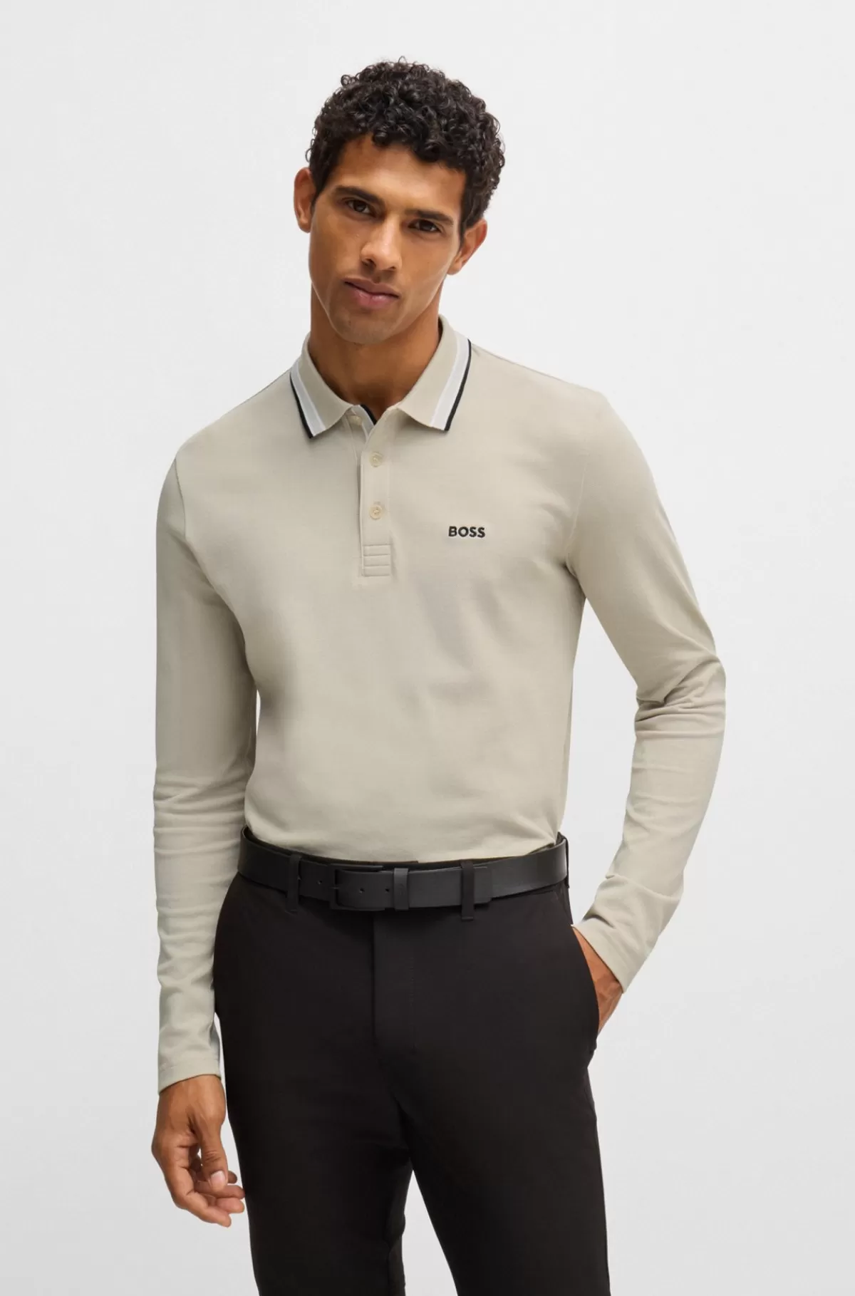 HUGO BOSS Poloshirt I Bomuldspiqué Med Logo I Kontrastfarve Lys beige Store
