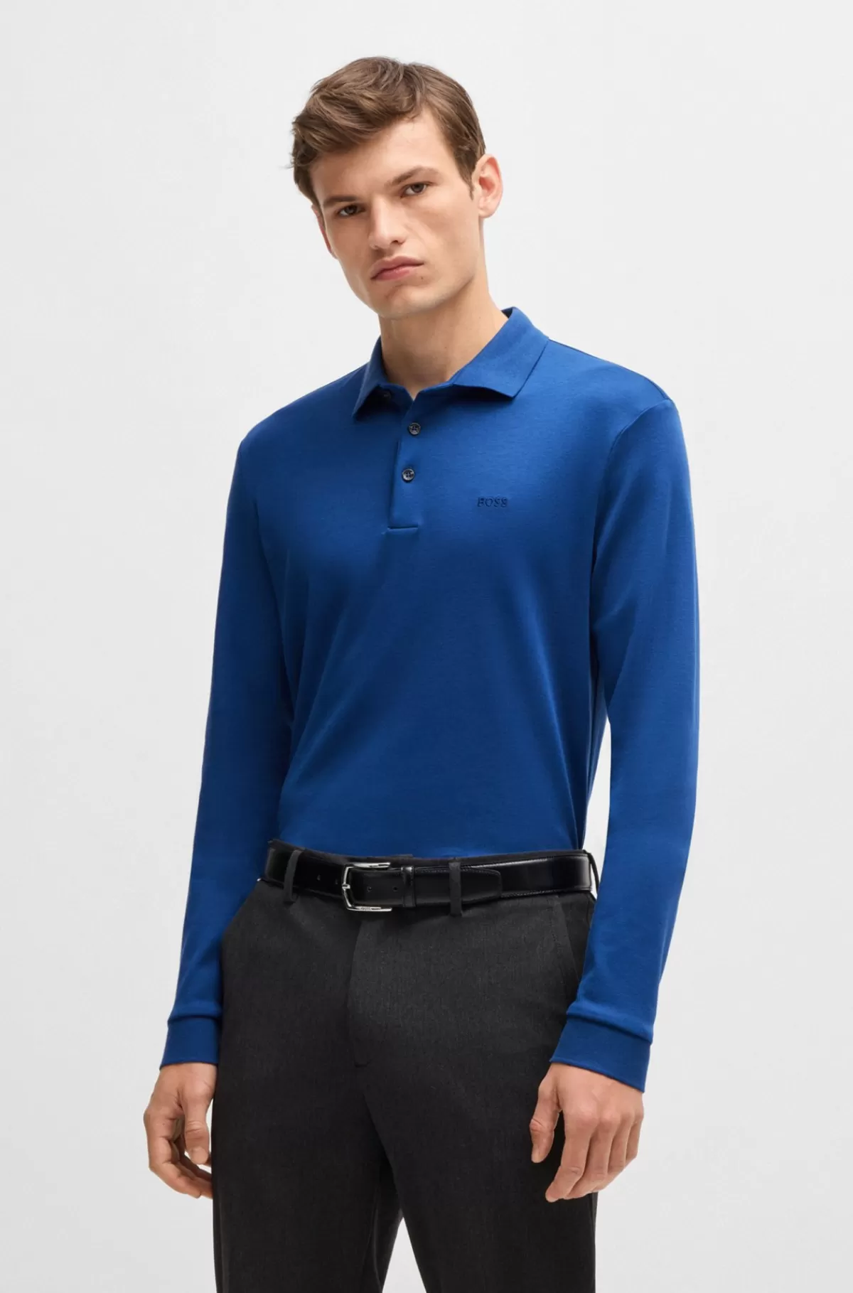 HUGO BOSS Poloshirt I Interlock-bomuld Med Broderet Logo Blå Hot