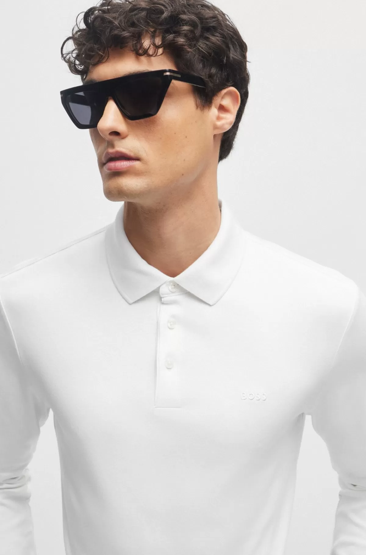 HUGO BOSS Poloshirt I Interlock-bomuld Med Broderet Logo Hvid Online