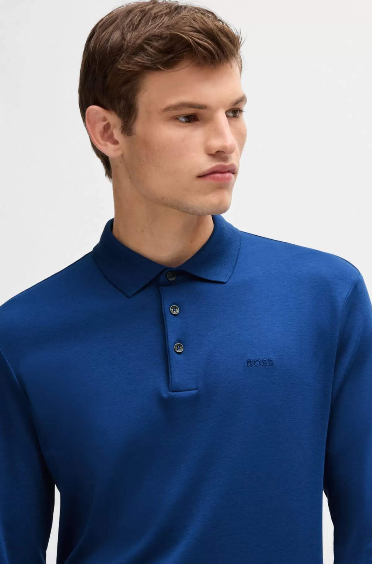 HUGO BOSS Poloshirt I Interlock-bomuld Med Broderet Logo Blå Hot