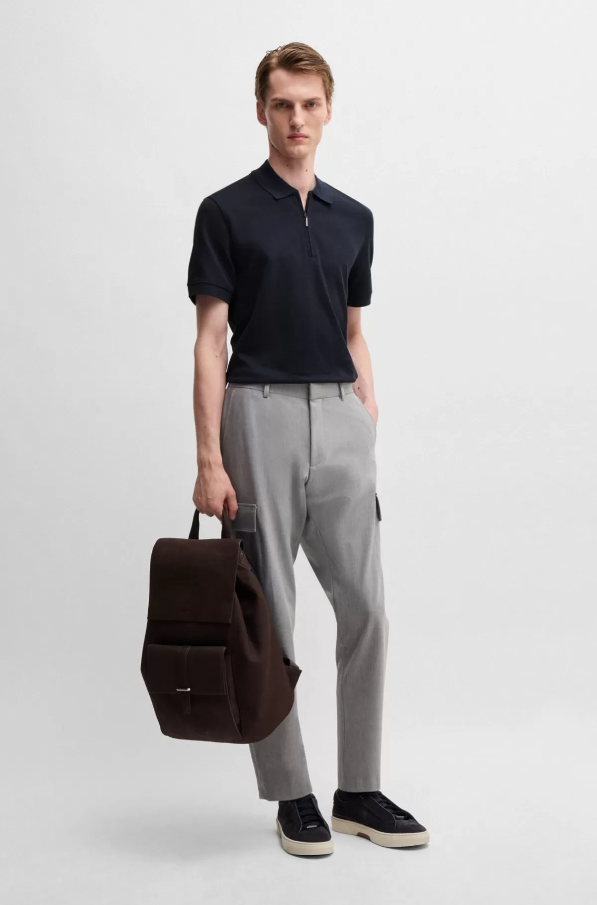 HUGO BOSS Poloshirt Med En Lynlås I Halsen I Bomuld Og Kashmir Mørkeblå Best Sale