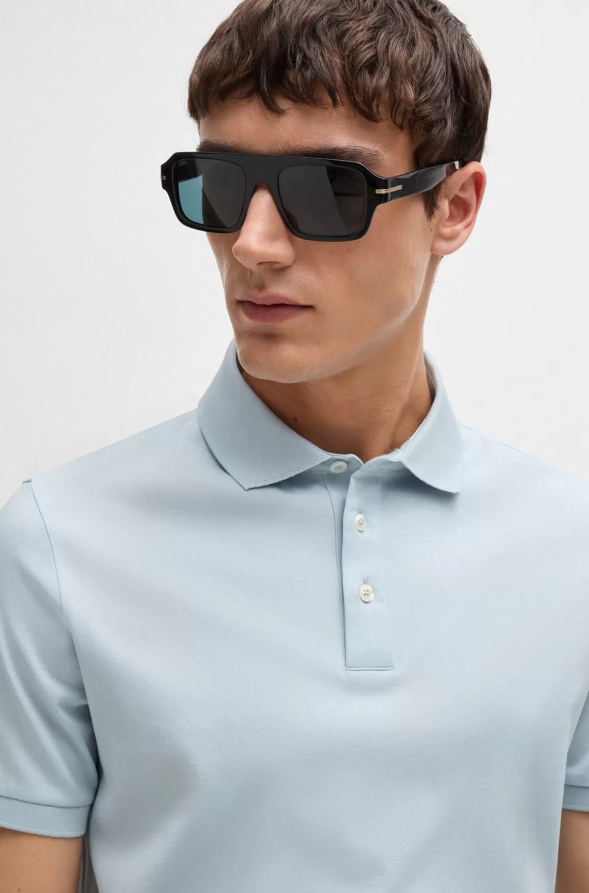 HUGO BOSS Poloshirt Med Regular Fit I Merceriseret Italiensk Bomuld Lyseblå Cheap
