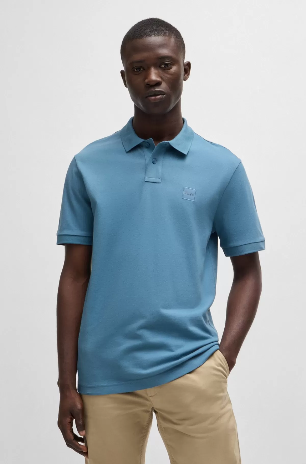 HUGO BOSS Poloshirt Med Slim Fit I Bomuld Med Stræk Og Logomærke Lyseblå Fashion
