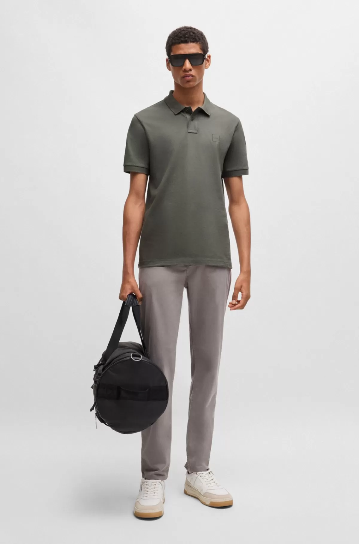 HUGO BOSS Poloshirt Med Slim Fit I Bomuld Med Stræk Og Logomærke Lysegrå Store