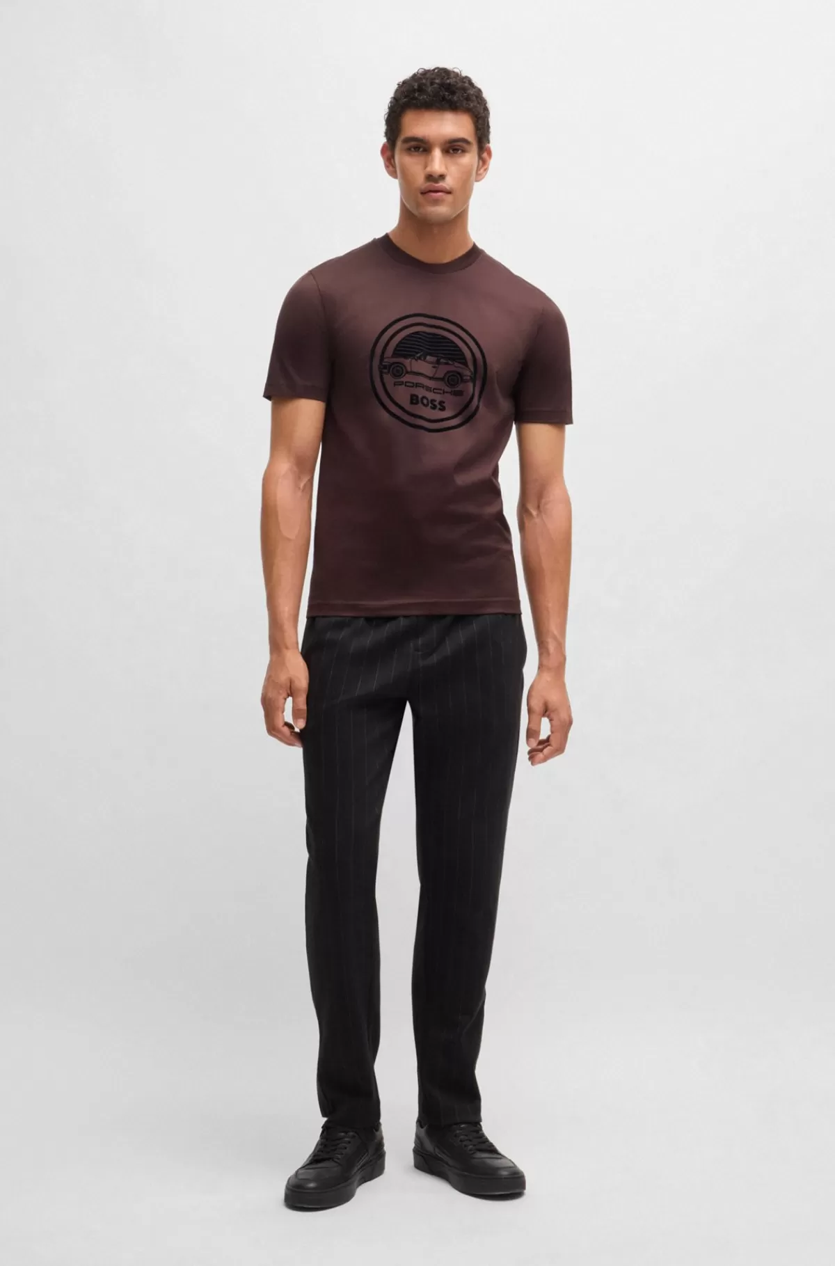HUGO BOSS Porsche X BOSS-T-shirt I Merceriseret Bomuld Med Særlig Branding Mørkerød Fashion