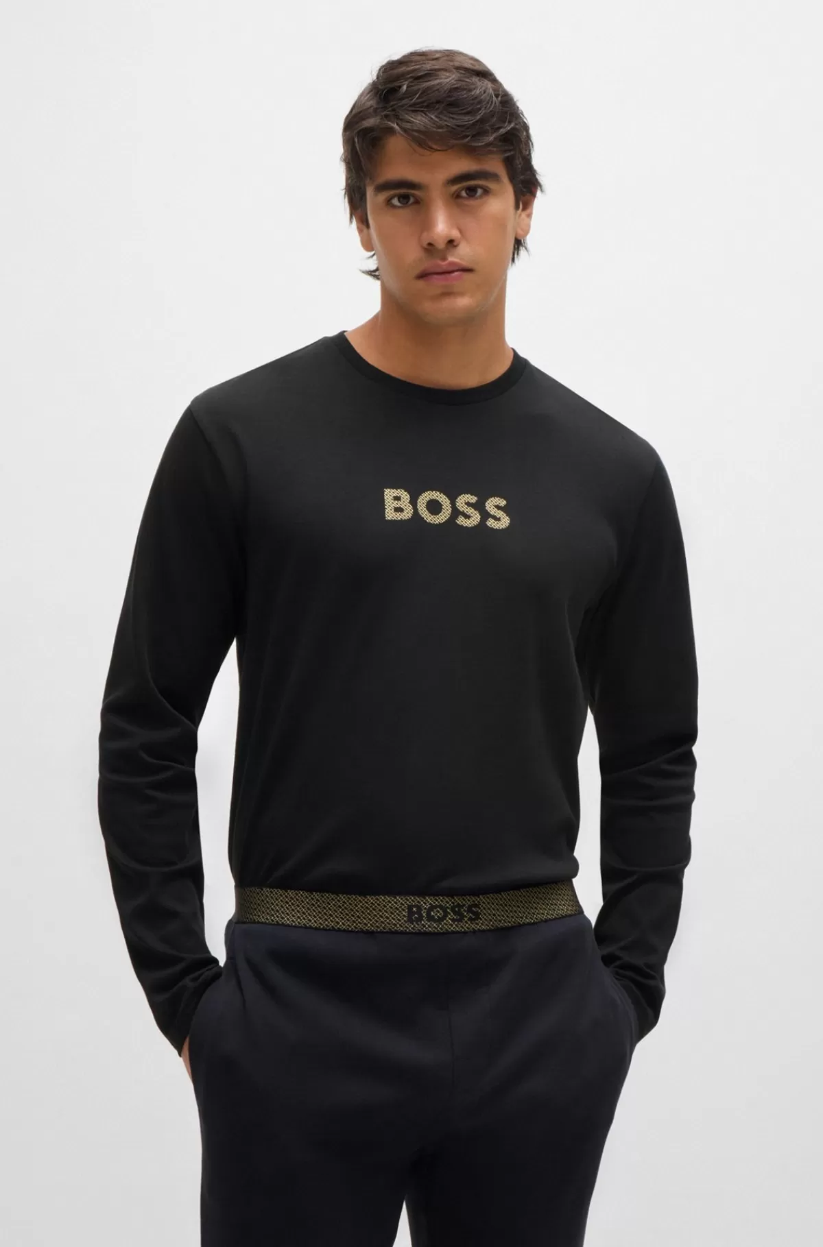 HUGO BOSS Pyjamas I Interlock-bomuld Med Folieprintet Branding Sort Best