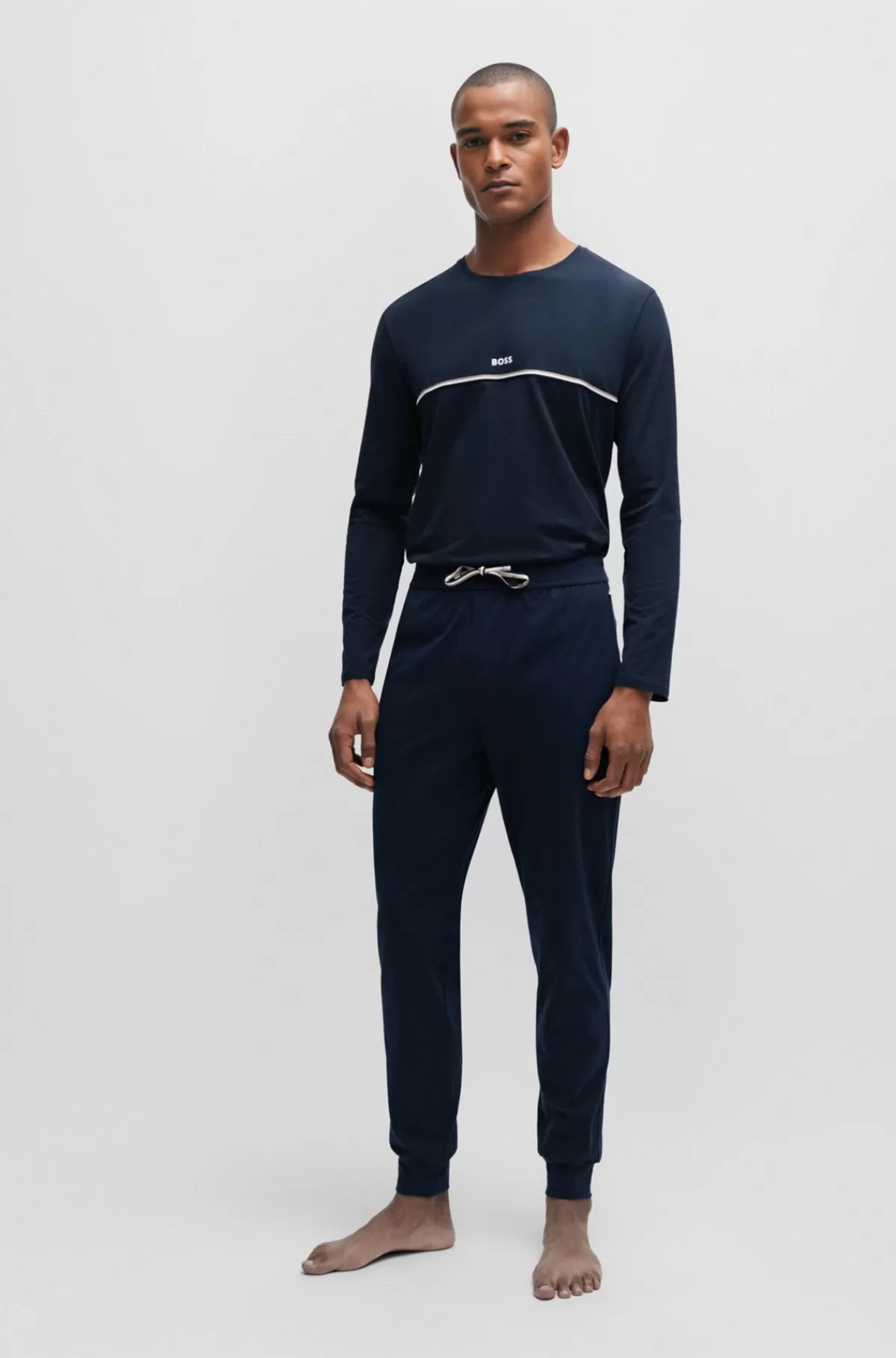 HUGO BOSS Pyjamasbukser I Bomuld Med Stræk Med Logoprint Mørkeblå Cheap