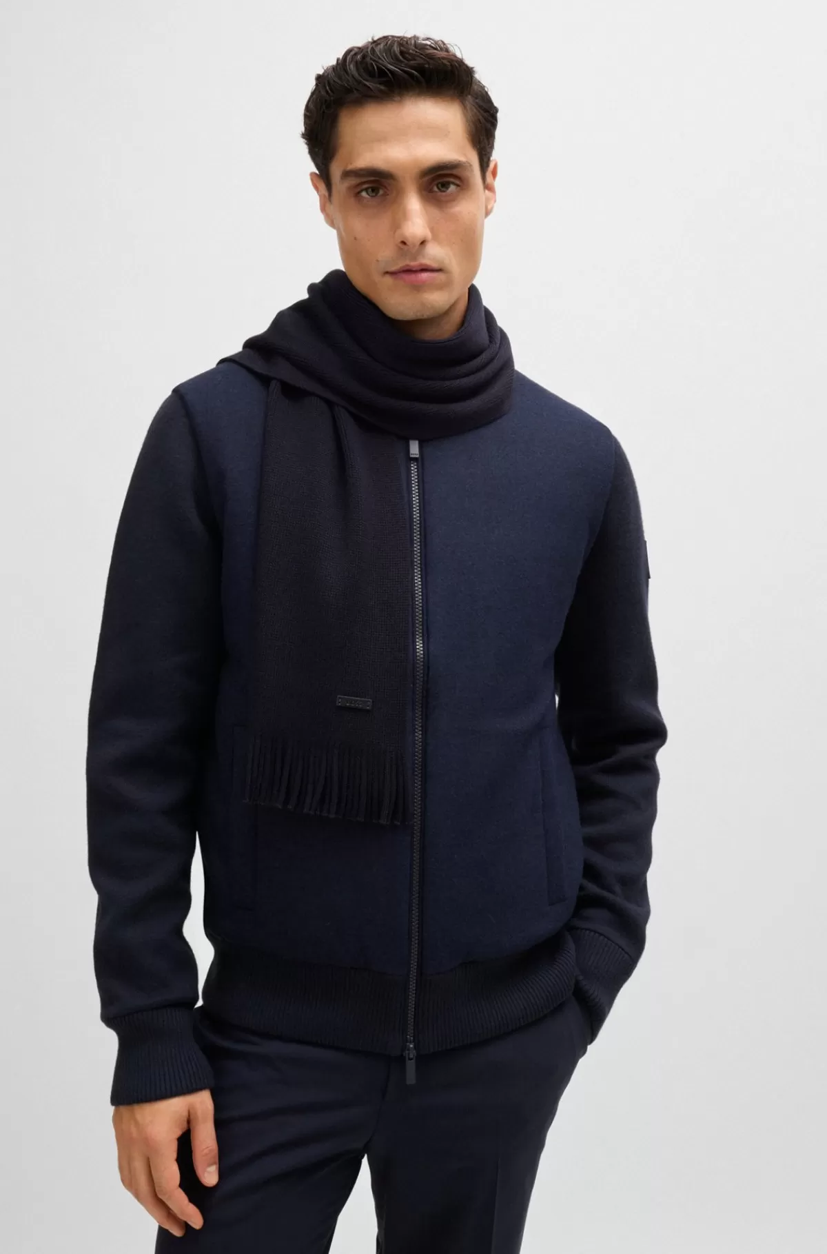 HUGO BOSS Raschelstrikket Tørklæde I Responsible Ny Uld Mørkeblå Best