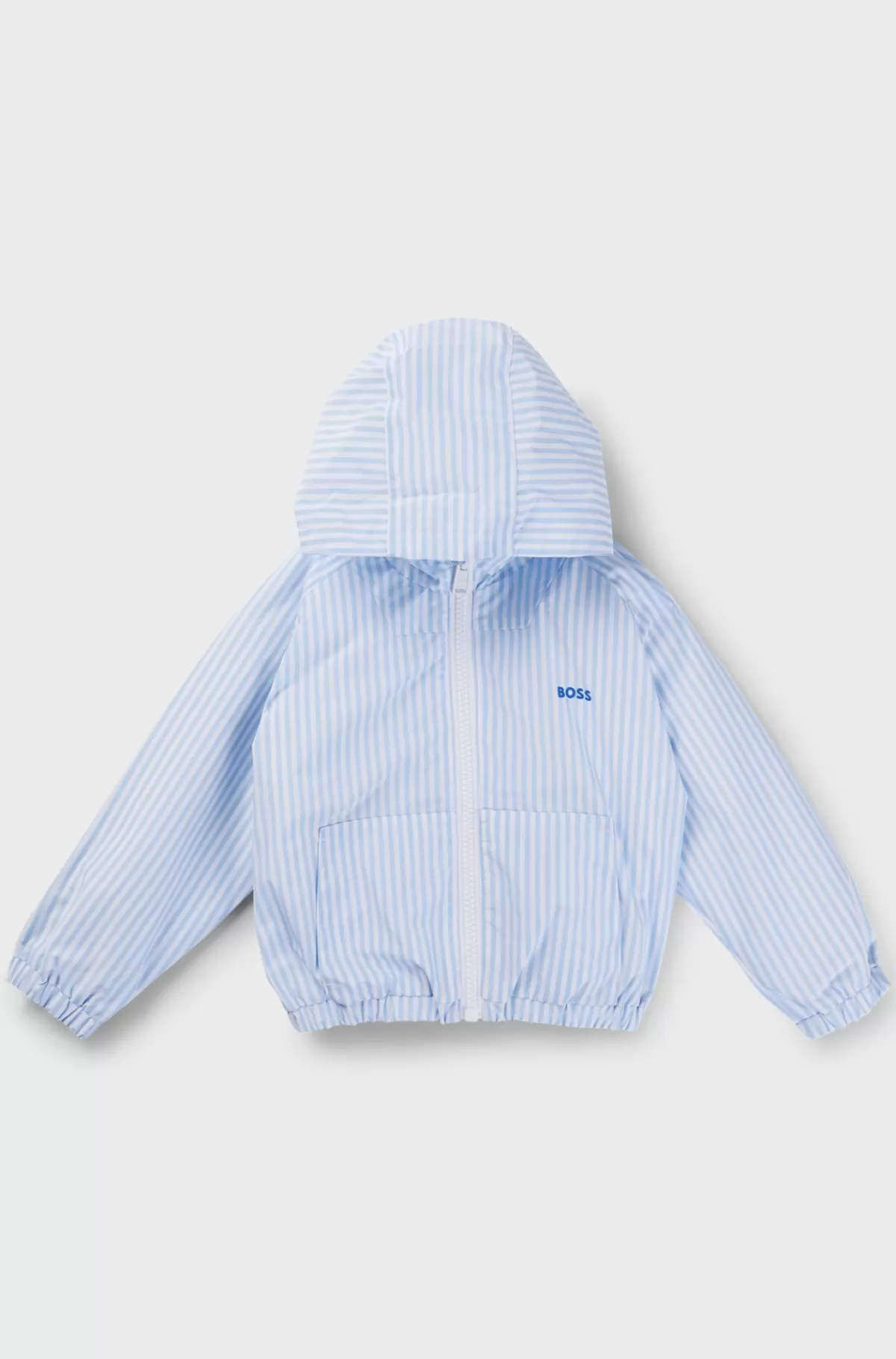 HUGO BOSS Regnjakke Til Børn Med Hætte Og Striber Samt Logoprint Lyseblå Best