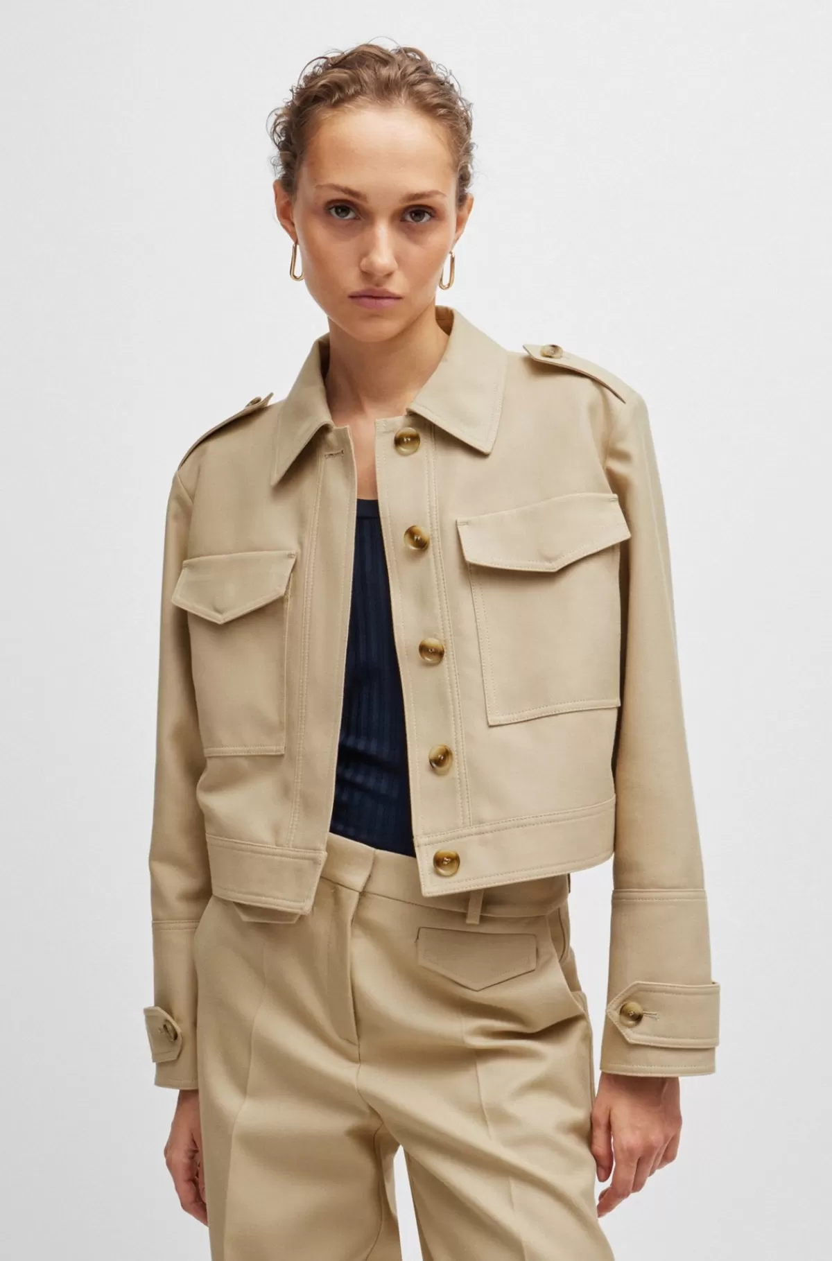HUGO BOSS Regular Fit Jakke I Bomuldsblanding Beige New