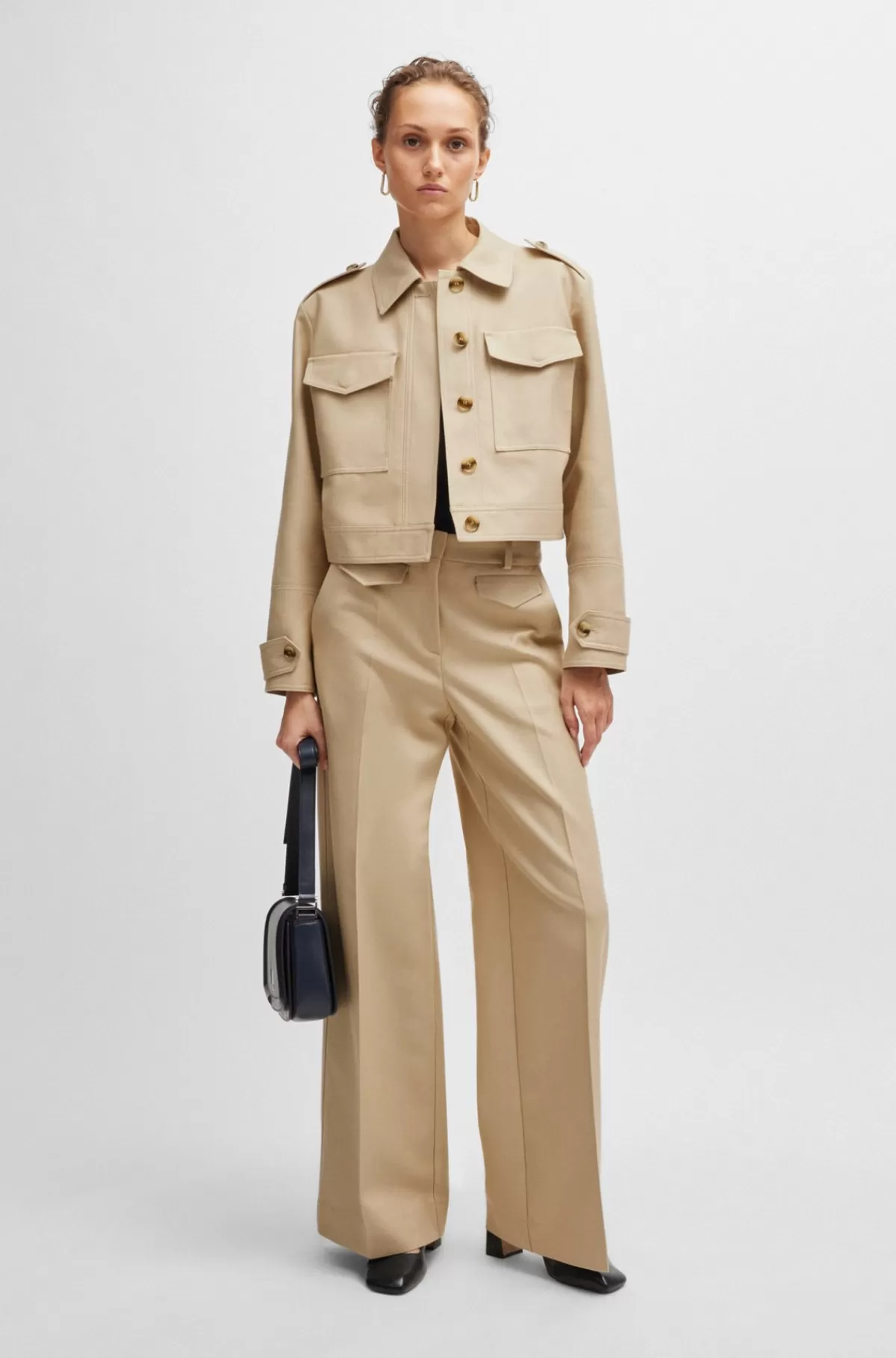 HUGO BOSS Regular Fit Jakke I Bomuldsblanding Beige New