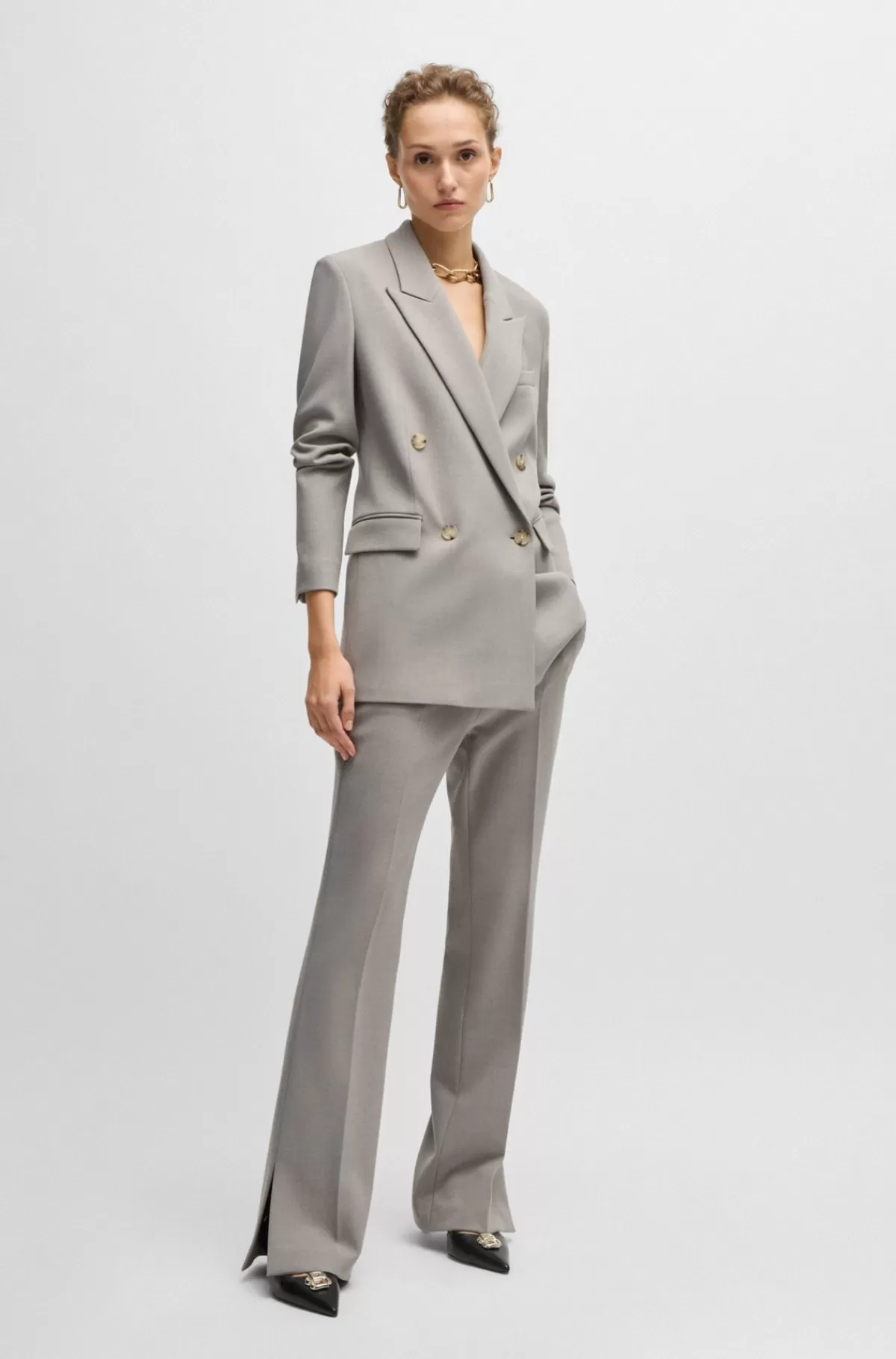 HUGO BOSS Regular Fit Jakke Med Dobbeltradet Lukning Lysegrå New