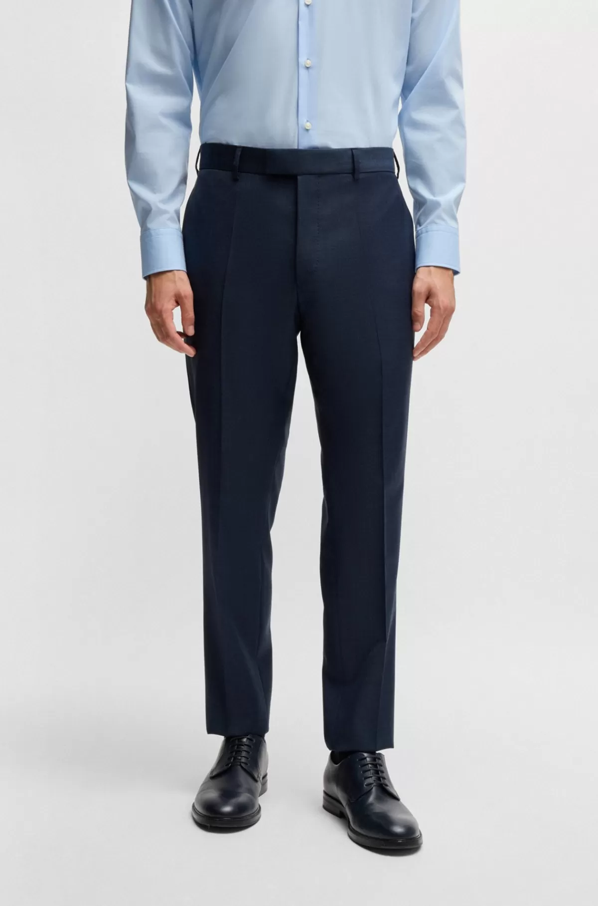 HUGO BOSS Regular Fit Jakkesæt Med Mikromønster I Serge Af Ny Uld Mørkeblå Flash Sale