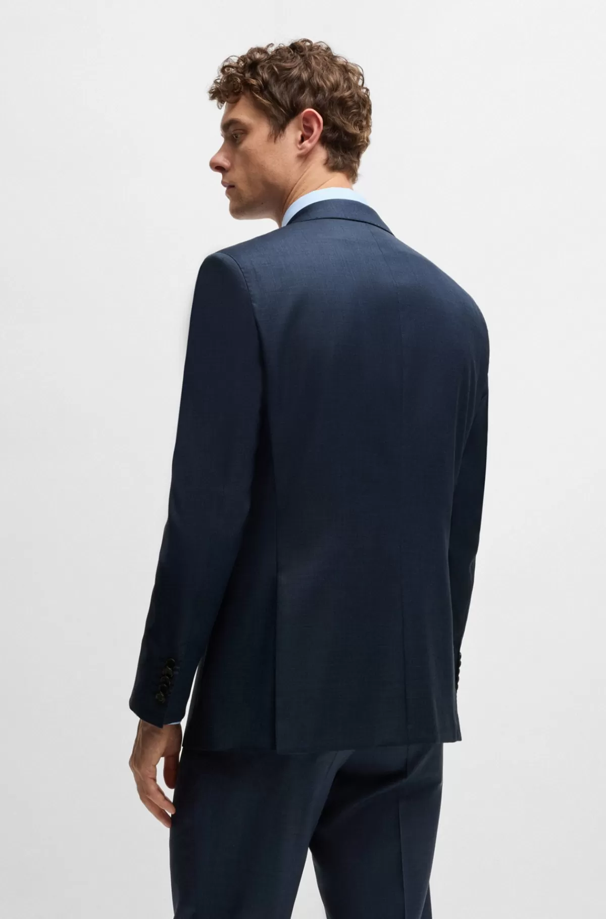 HUGO BOSS Regular Fit Jakkesæt Med Mikromønster I Serge Af Ny Uld Mørkeblå Flash Sale