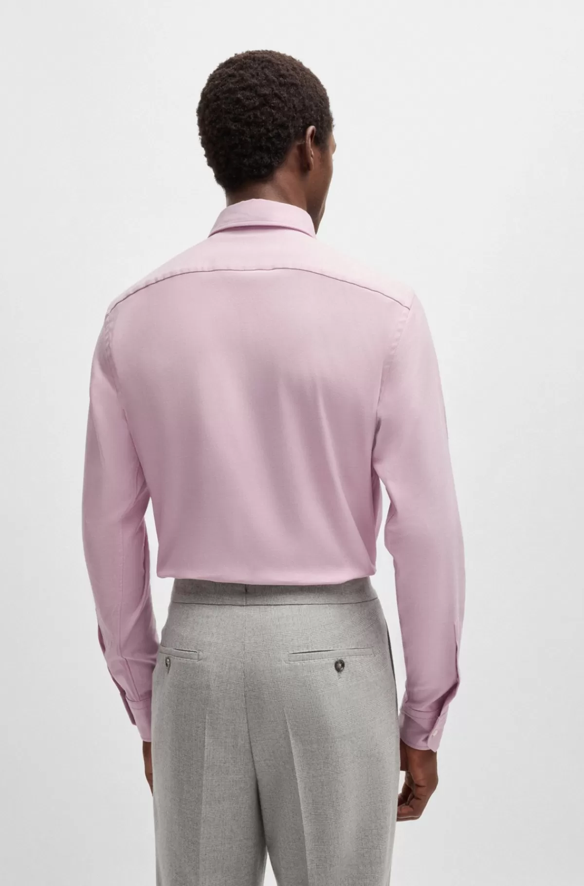 HUGO BOSS Regular Fit Skjorte I Bomuld Med Stræk Og Diagonale Striber Lys pink Outlet