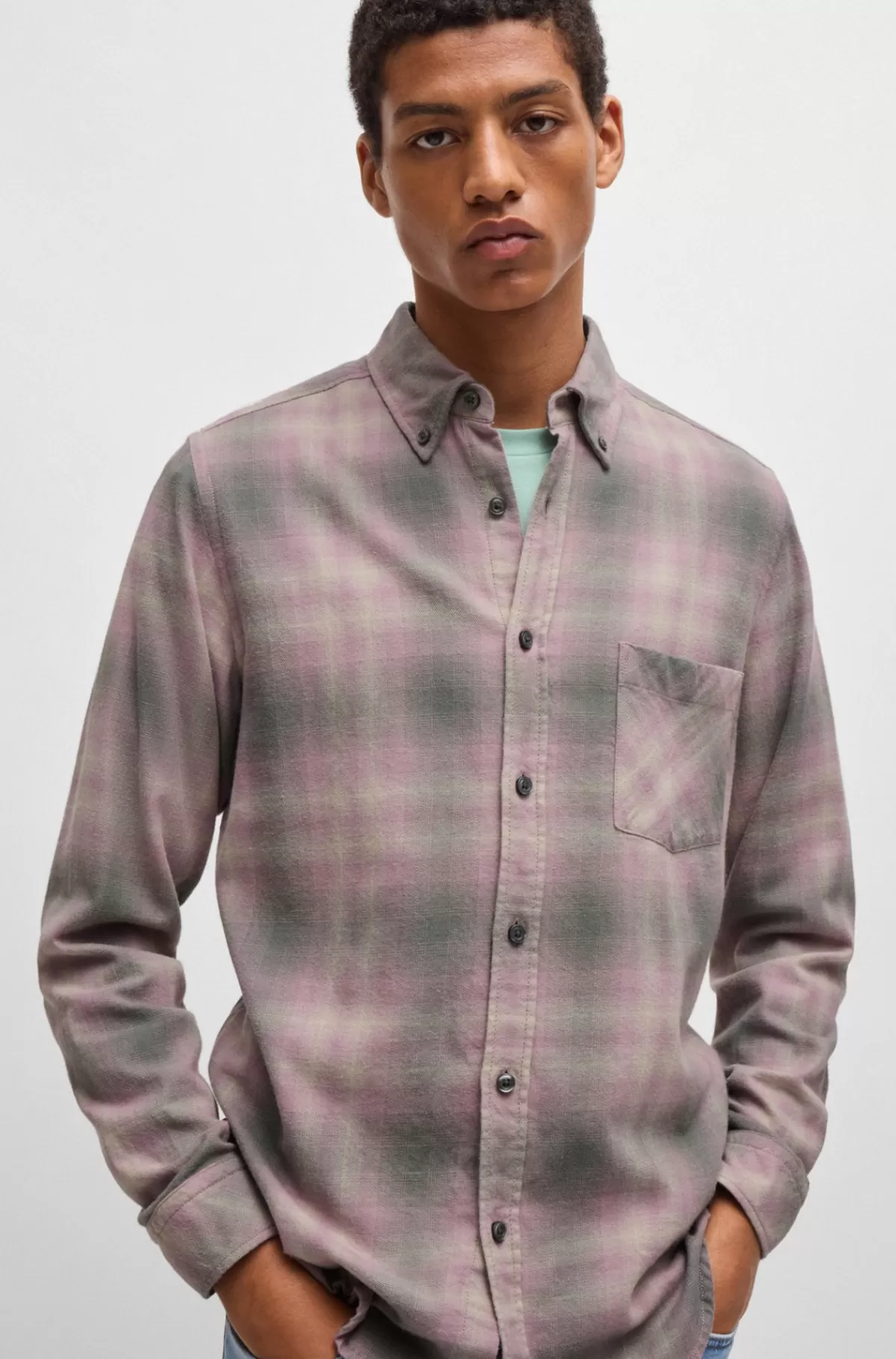HUGO BOSS Regular Fit Skjorte I Bomuldsflannel Lyslilla Best Sale