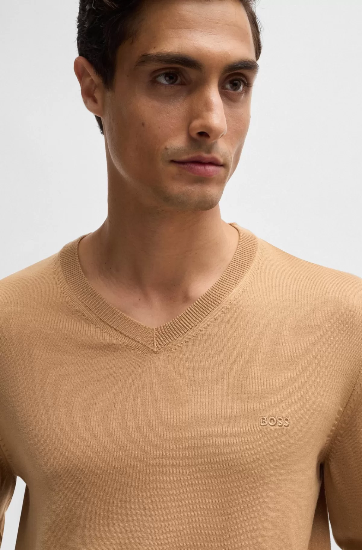 HUGO BOSS Regular Fit Sweater I Ny Uld Med Broderet Logo Beige Hot