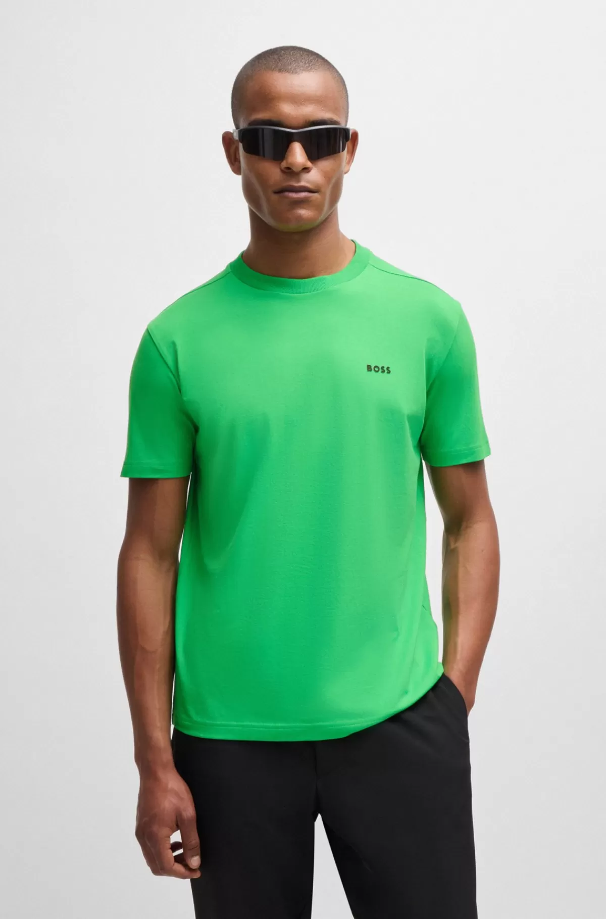 HUGO BOSS Regular Fit T-shirt I Bomuld Med Stræk Og Logo I Kontrastfarve Grøn Cheap