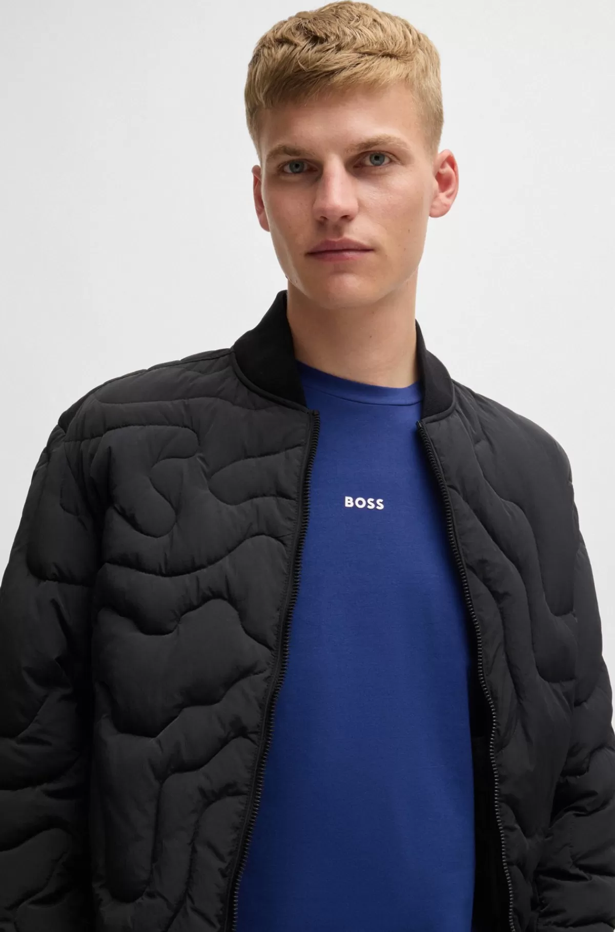 HUGO BOSS Regular Fit T-shirt I Bomuld Med Stræk Og Logo I Kontrastfarve Blå Best Sale