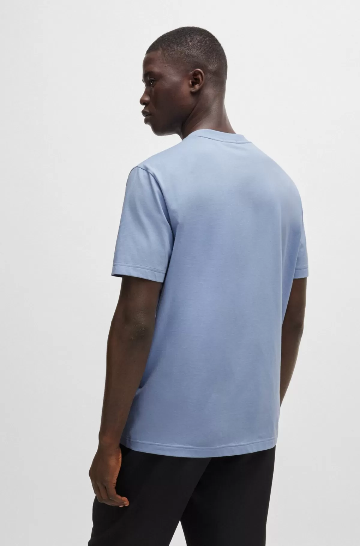 HUGO BOSS Regular Fit T-shirt I Bomuld Med Stræk Og Logo I Kontrastfarve Lyseblå Clearance