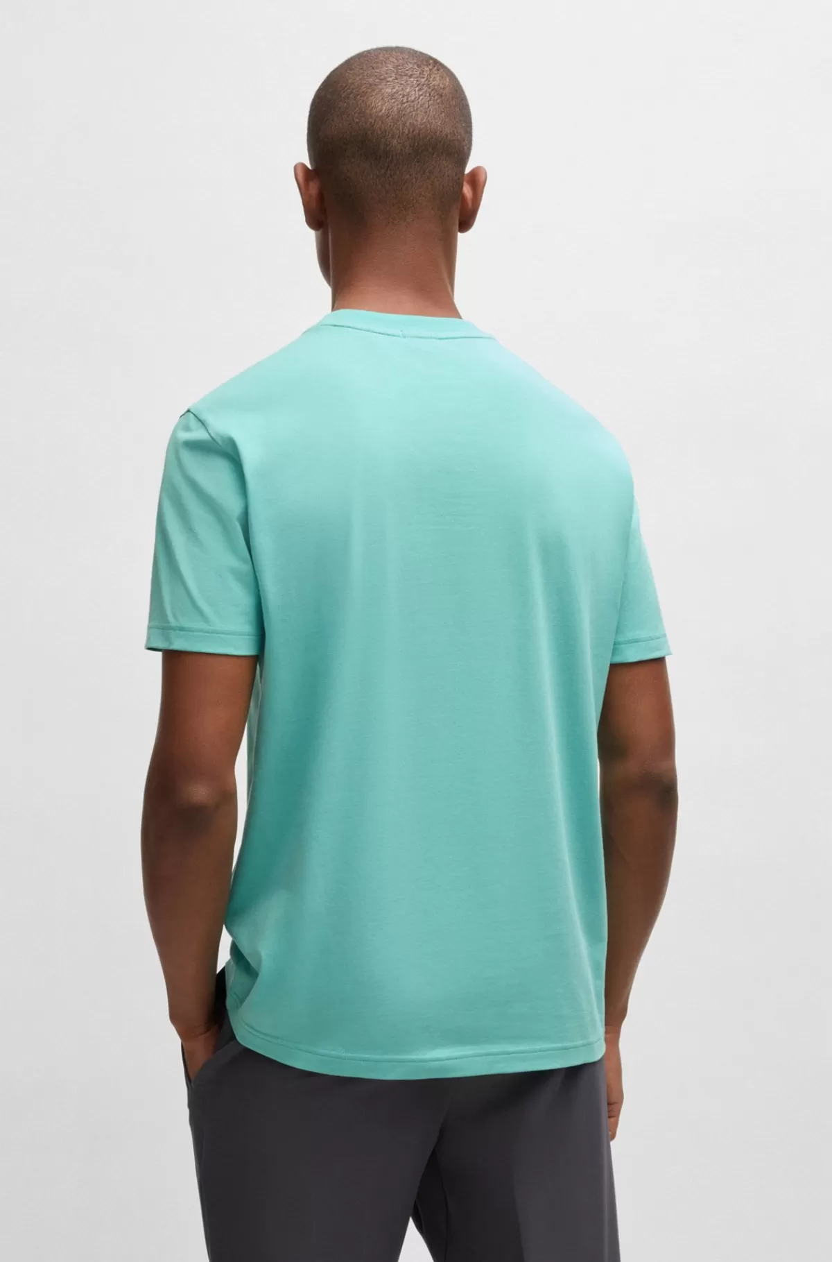 HUGO BOSS Regular Fit T-shirt I Bomuld Med Stræk Og Logo I Kontrastfarve Turkis Discount