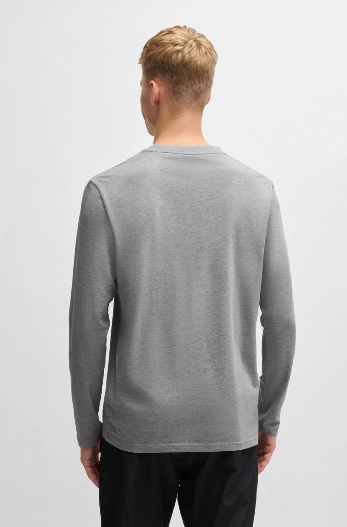 HUGO BOSS Regular Fit T-shirt I Bomuld Med Stræk Og Logo I Kontrastfarve Lysegrå Online