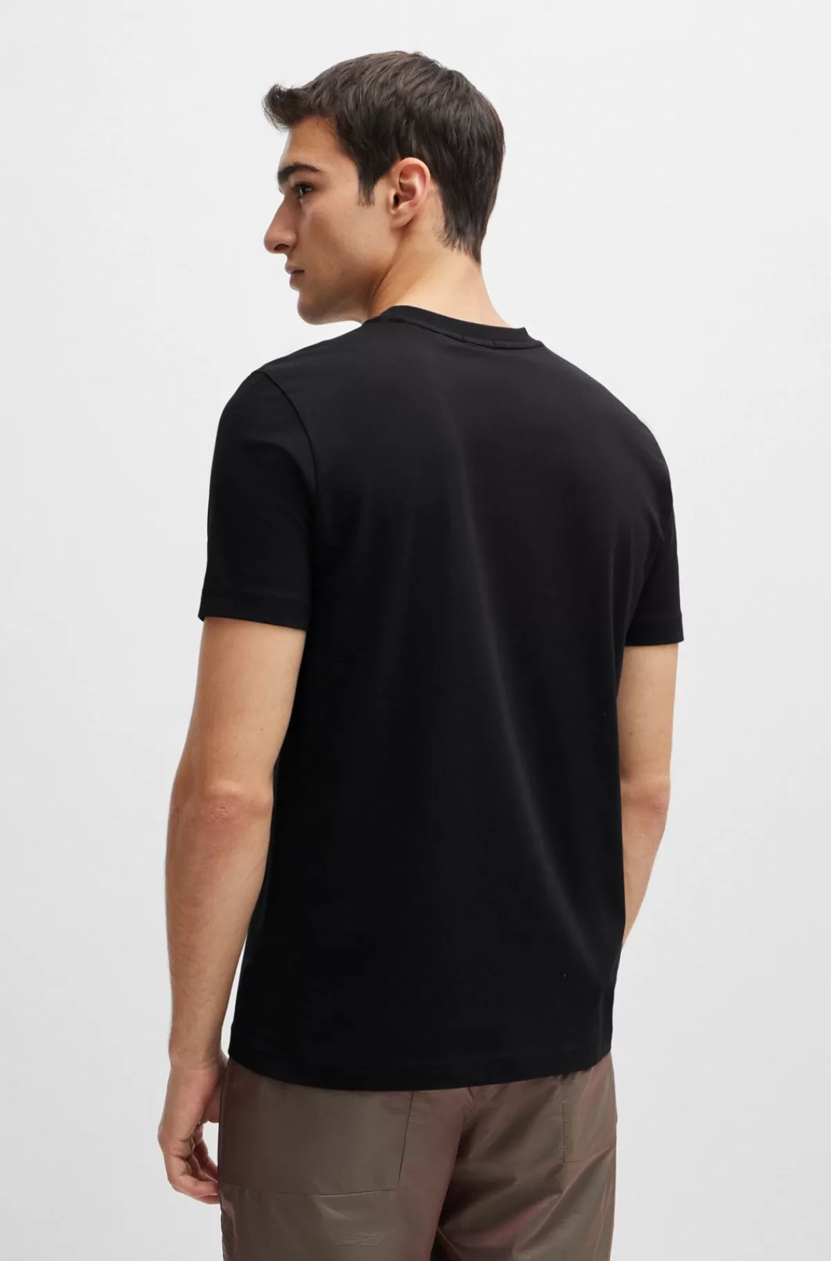 HUGO BOSS Regular Fit T-shirt I Bomuld Med Stræk Og Logo I Kontrastfarve Sort Shop
