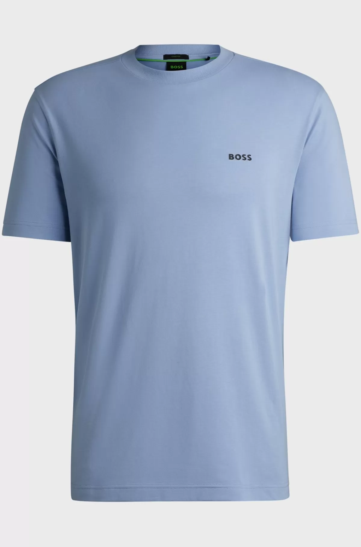 HUGO BOSS Regular Fit T-shirt I Bomuld Med Stræk Og Logo I Kontrastfarve Lyseblå Clearance