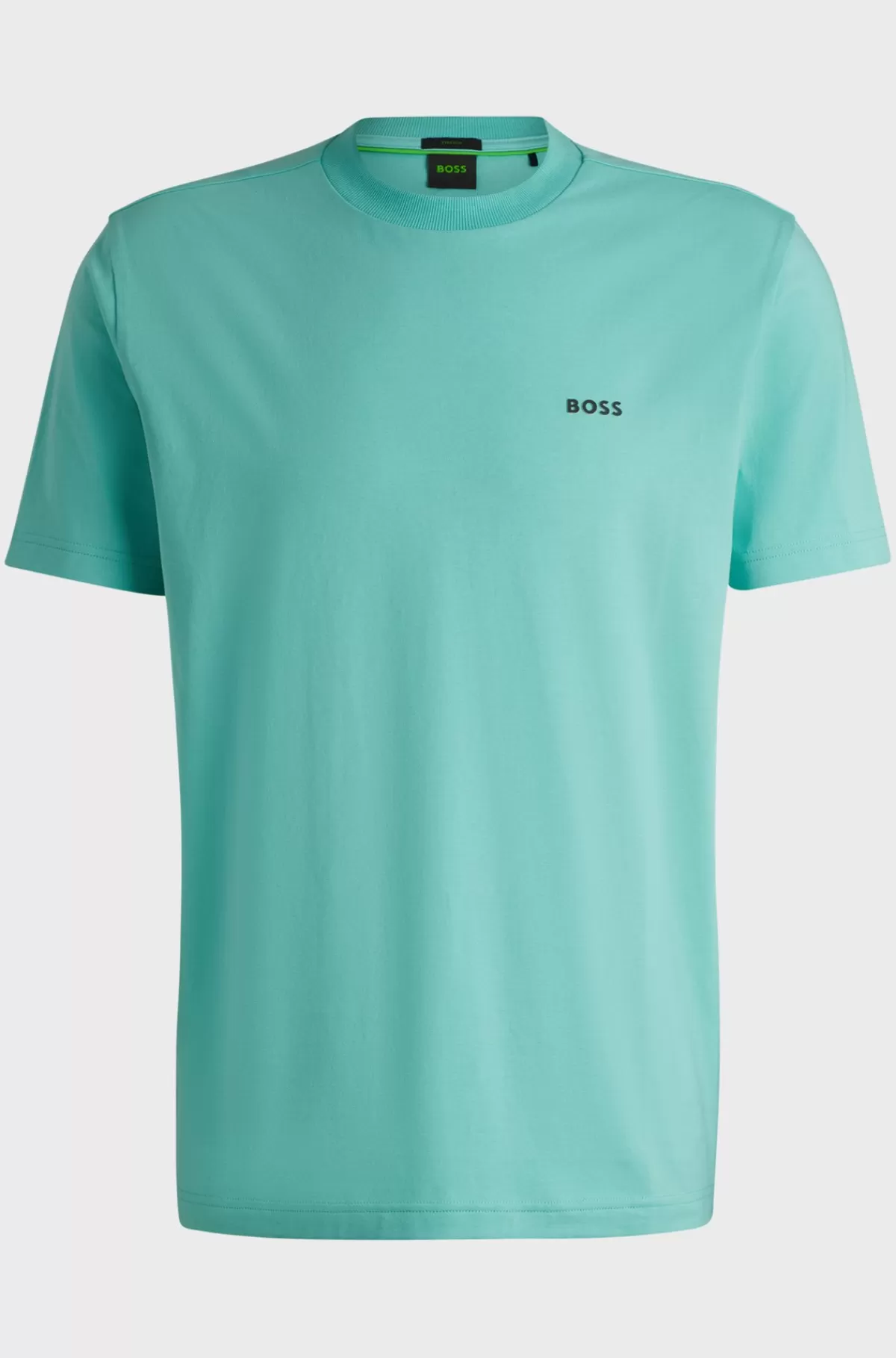 HUGO BOSS Regular Fit T-shirt I Bomuld Med Stræk Og Logo I Kontrastfarve Turkis Discount