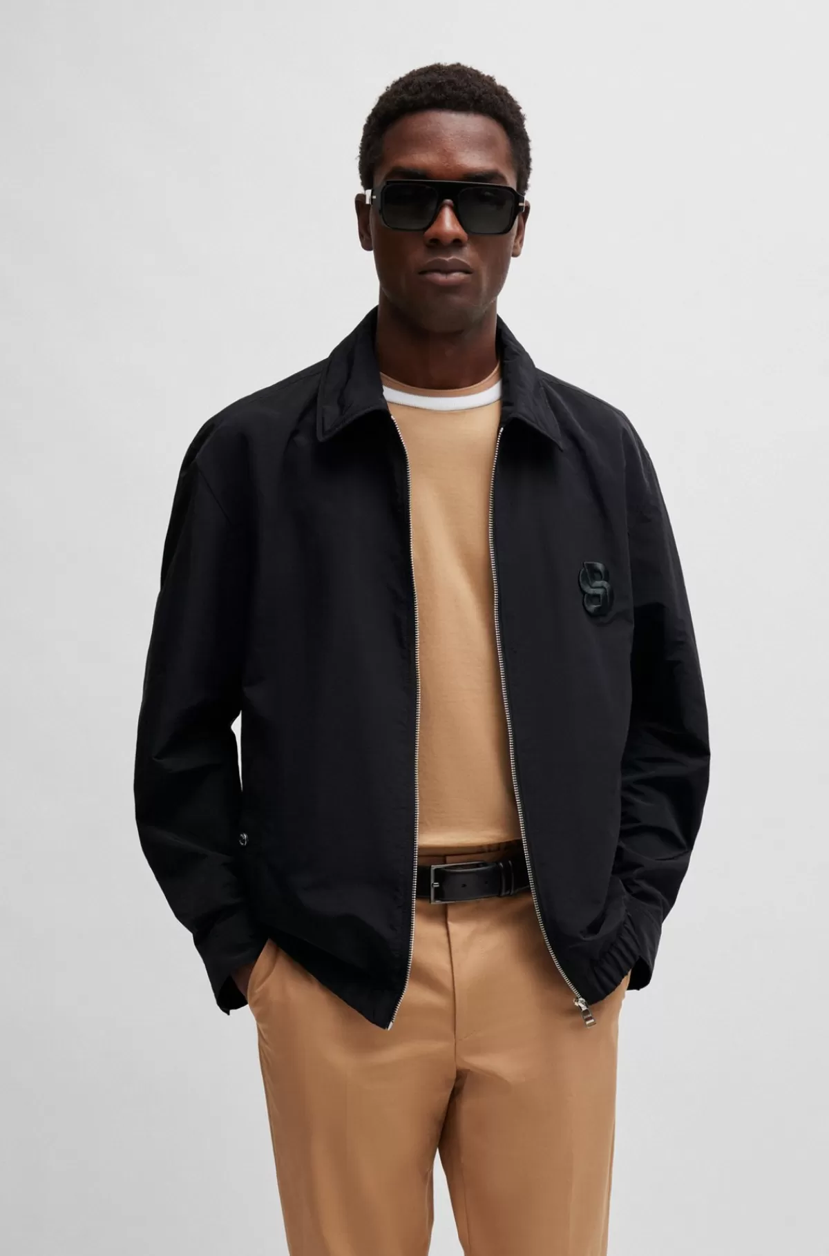 HUGO BOSS Regular Fit Vandskyende Jakke Med Dobbeltmonogram Sort Fashion