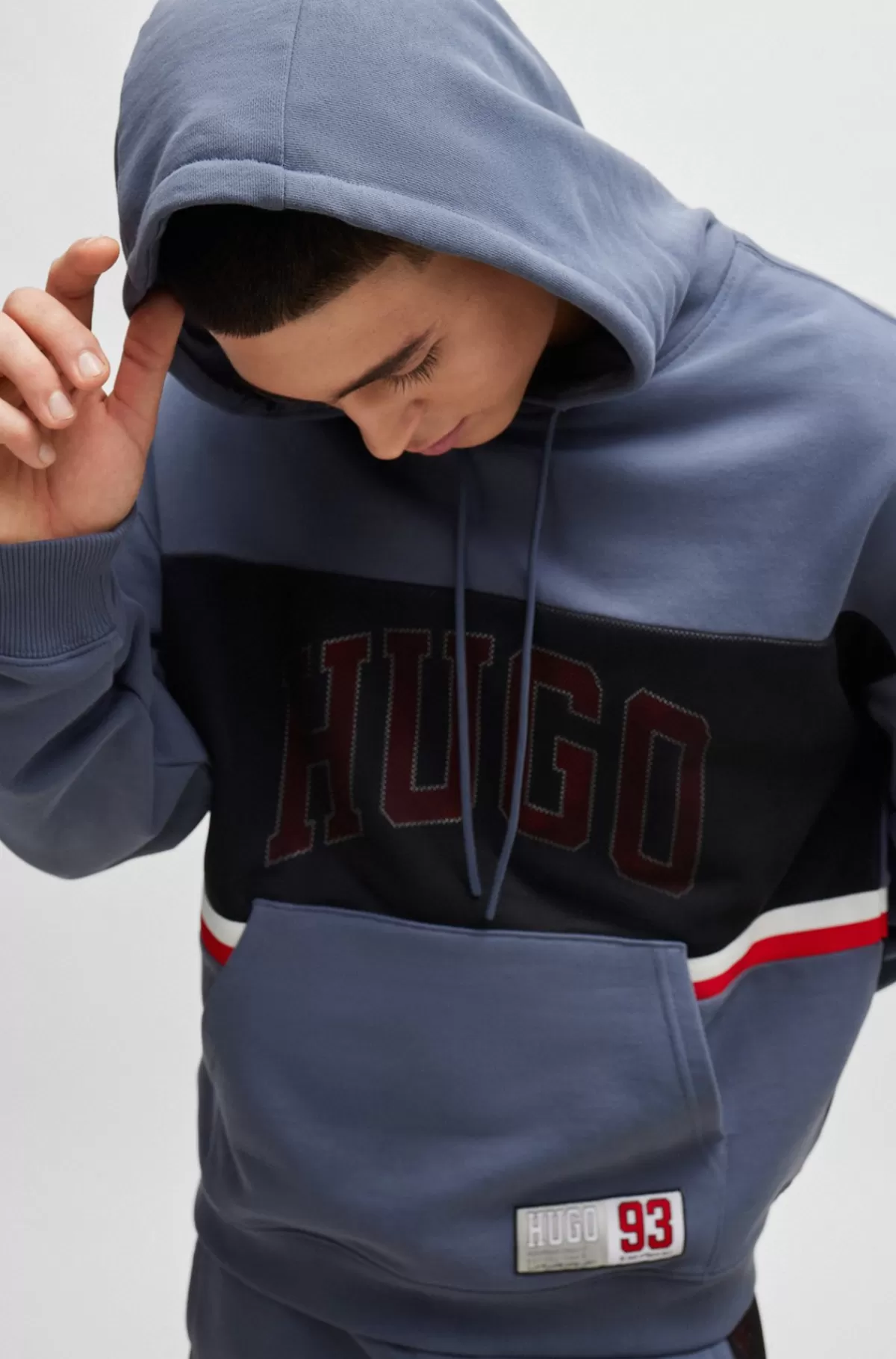 HUGO BOSS Relaxed Fit Hættetrøje I Bomuldsfrotté Med Sporty Logo Blå Hot