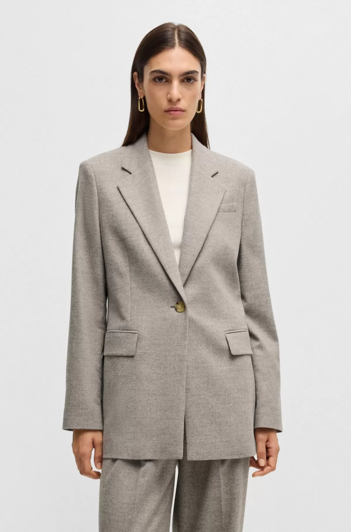 HUGO BOSS Relaxed Fit Jakke I Stof Med Stræk Lysegrå Best