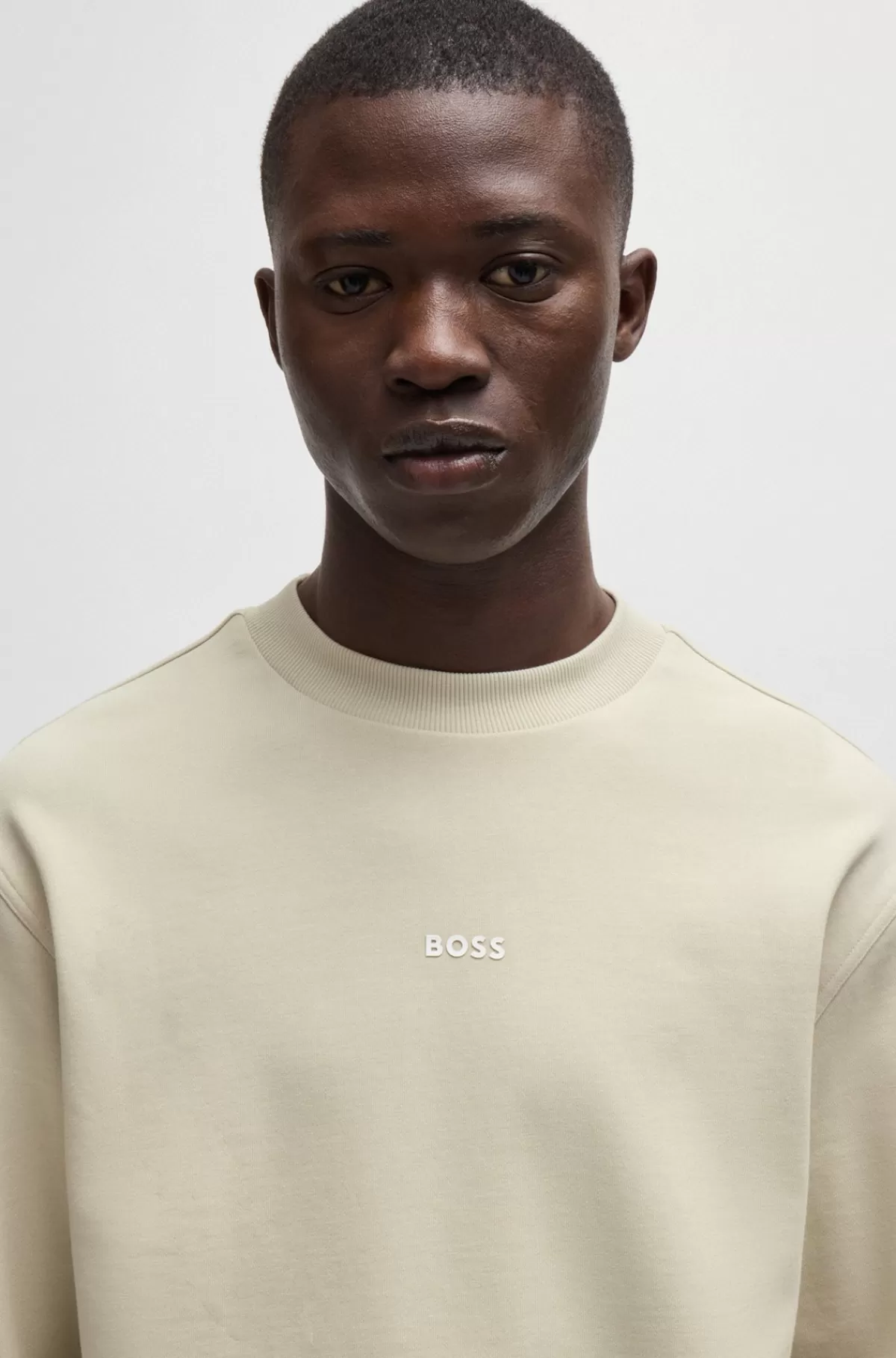 HUGO BOSS Relaxed Fit Sweatshirt I Bomuldsfrotté Med Logo I Kontrastfarve Lys beige Sale