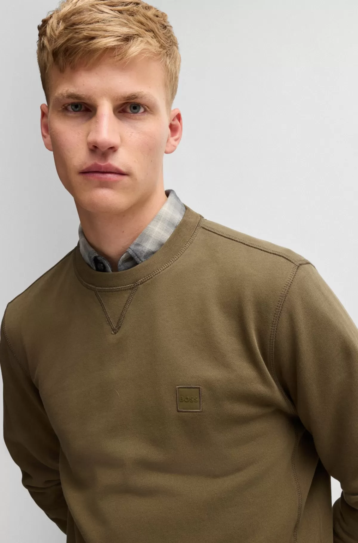 HUGO BOSS Relaxed Fit Sweatshirt I Bomuldsfrotté Med Logolap Brun Cheap