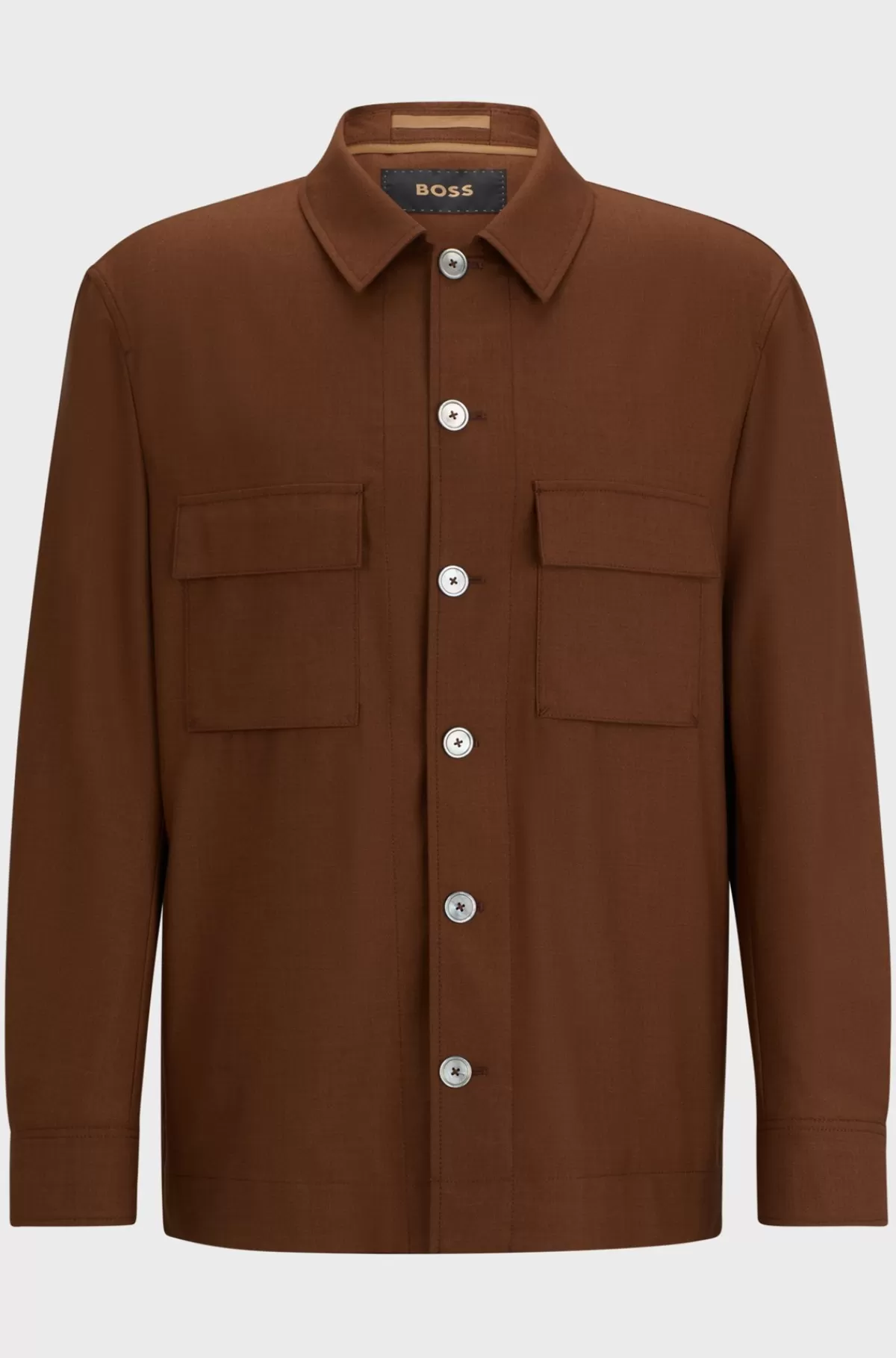 HUGO BOSS Relaxed Fit Yderskjorte I Meleret, Italiensk Uld Og Silke Brun Flash Sale