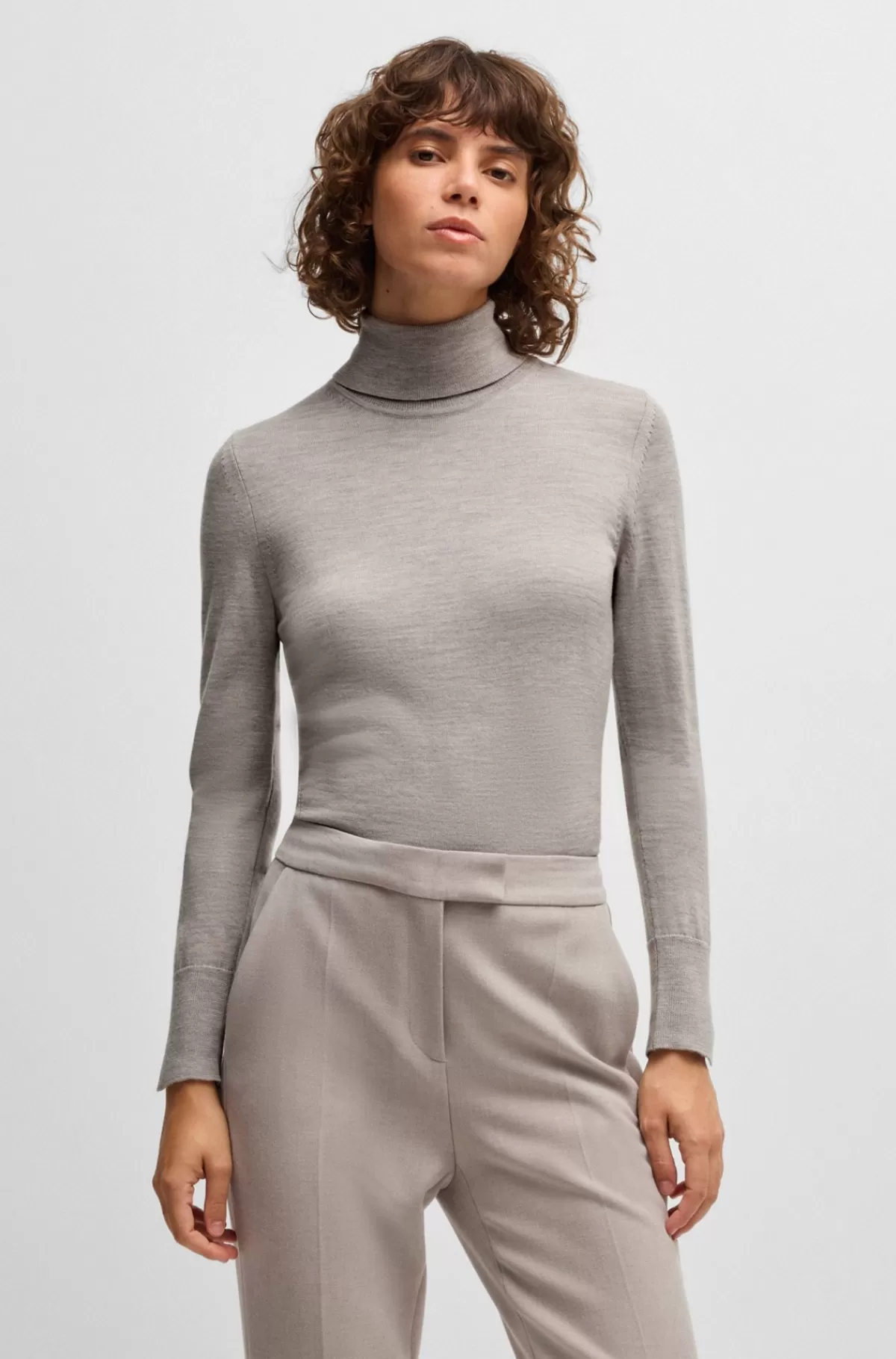 HUGO BOSS Rullekravesweater I Ny Uld Lysebrun Flash Sale