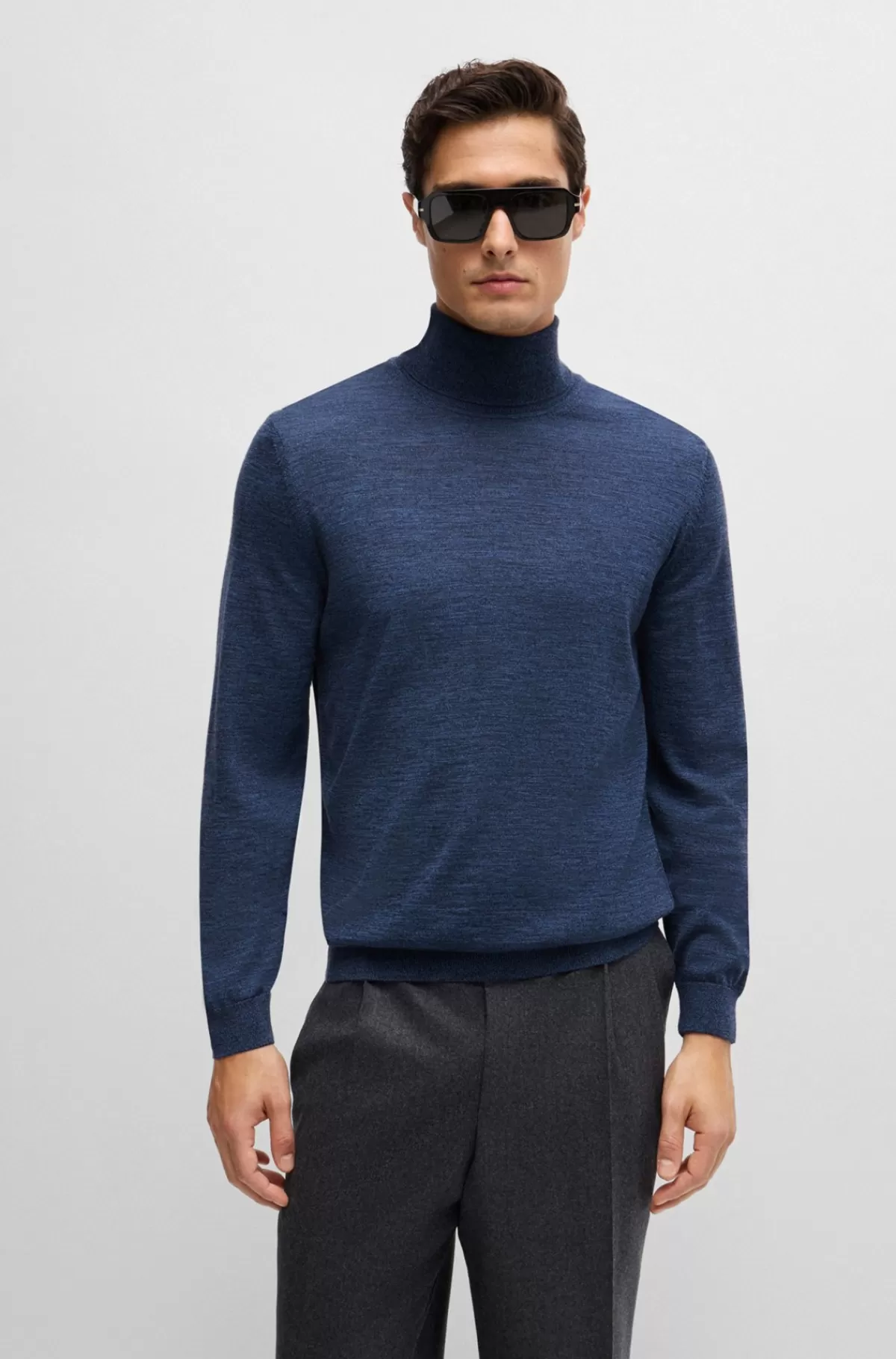 HUGO BOSS Rullekravesweater Med Slim Fit I Ny Uld Blå New