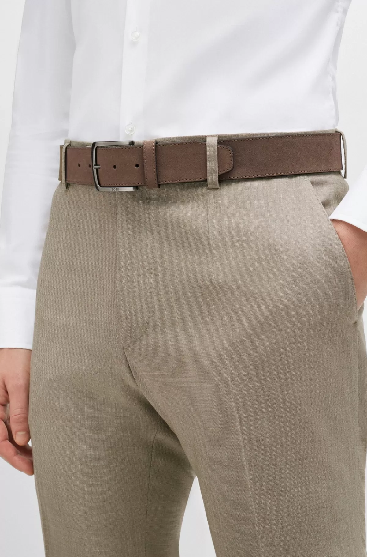 HUGO BOSS Ruskindsbælte Med Logospænde Beige Cheap