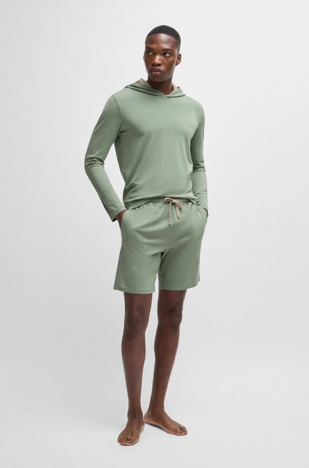 HUGO BOSS Shorts I Bomuld Med Stræk Og Broderet Logo Lysegrøn Online