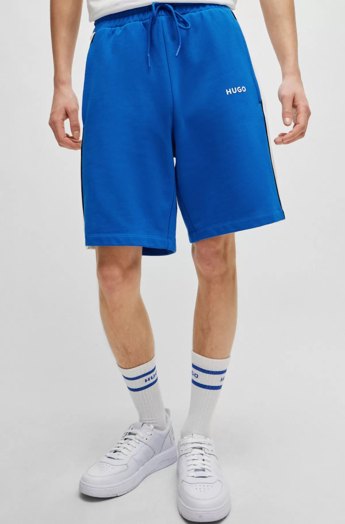 HUGO BOSS Shorts I Bomuldsfrotté Med Colour Blocking Og Kontrastpaneler Blå Hot
