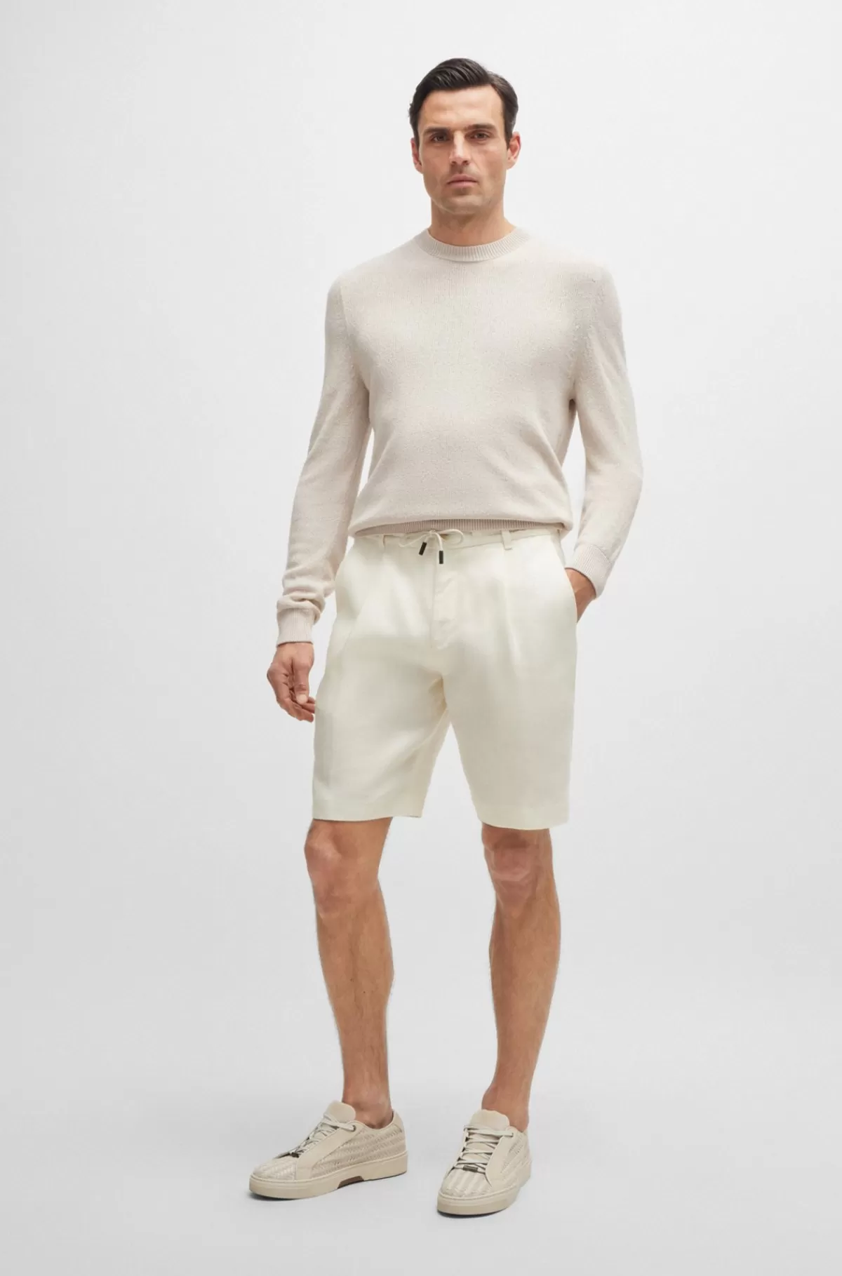 HUGO BOSS Shorts Med Sildebensfor, Træksnor Og Plissering Foran Hvid Hot