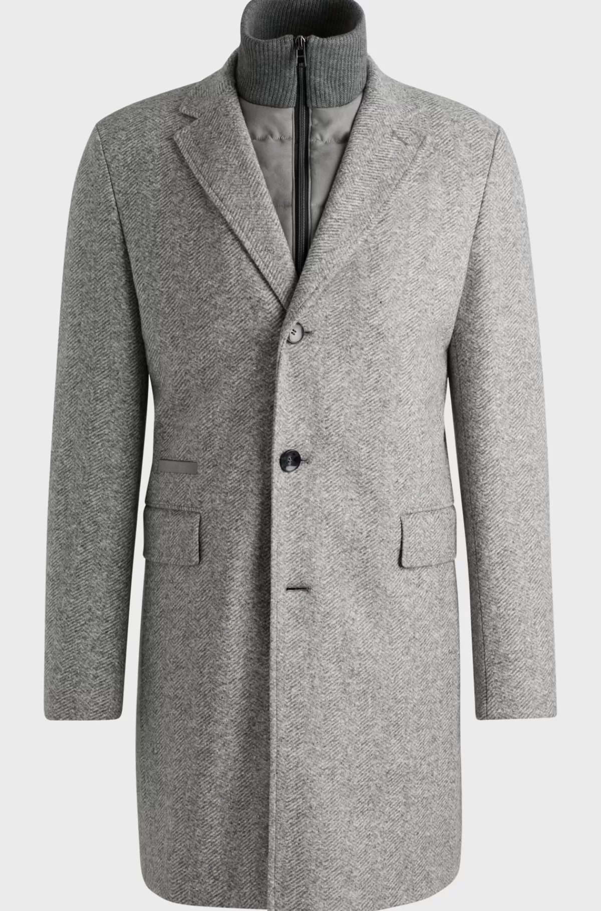HUGO BOSS Sildebensvævet Helforet Slim Fit Frakke Med Aftagelig Inderside Med Lynlåslukning Grå Clearance