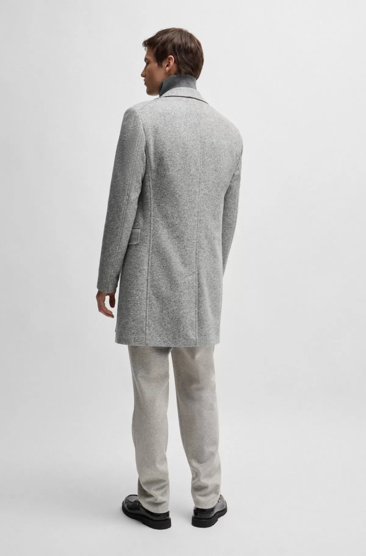 HUGO BOSS Sildebensvævet Helforet Slim Fit Frakke Med Aftagelig Inderside Med Lynlåslukning Grå Clearance
