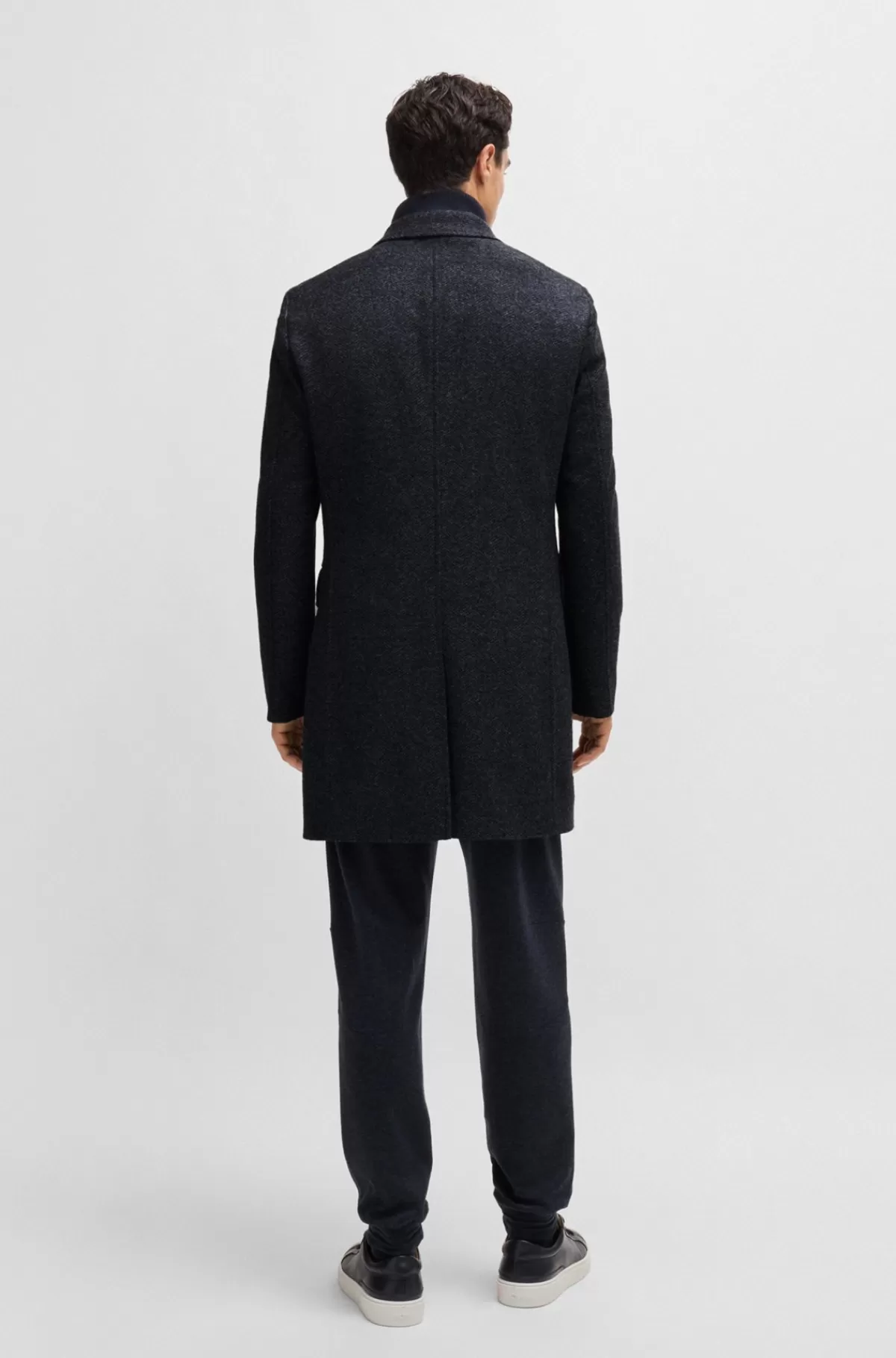 HUGO BOSS Sildebensvævet Helforet Slim Fit Frakke Med Aftagelig Inderside Med Lynlåslukning Mørkeblå Best Sale