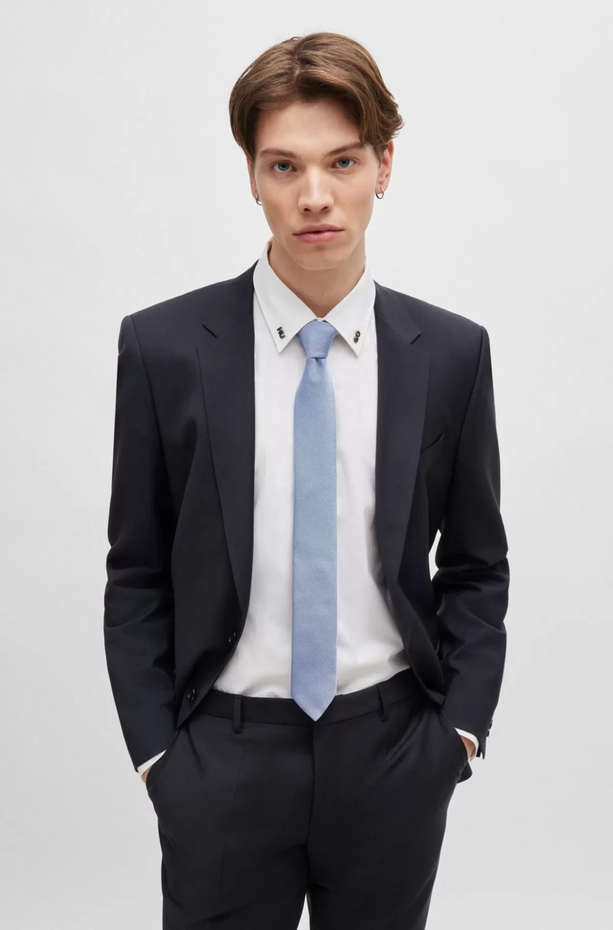 HUGO BOSS Silkeslips Med Jacquardmønster Overalt Lyseblå Fashion