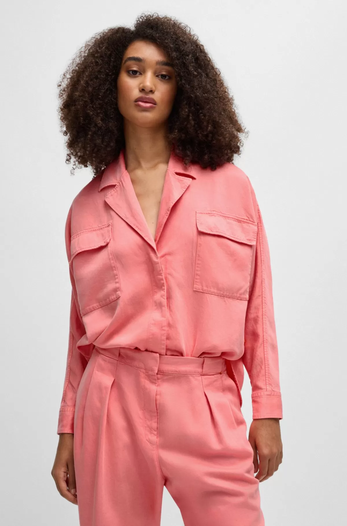 HUGO BOSS Skjorte I Blød Kanvas Med Regular Fit Og Brystlommer Lys pink Shop