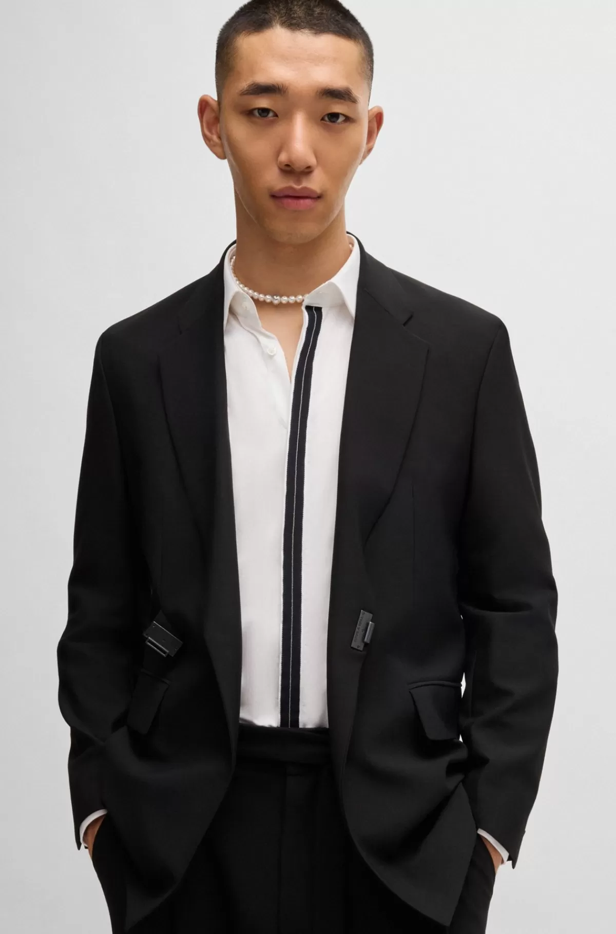 HUGO BOSS Skjorte I Bomuldspoplin Med Slim Fit Og Detalje På Stolpen Hvid Clearance
