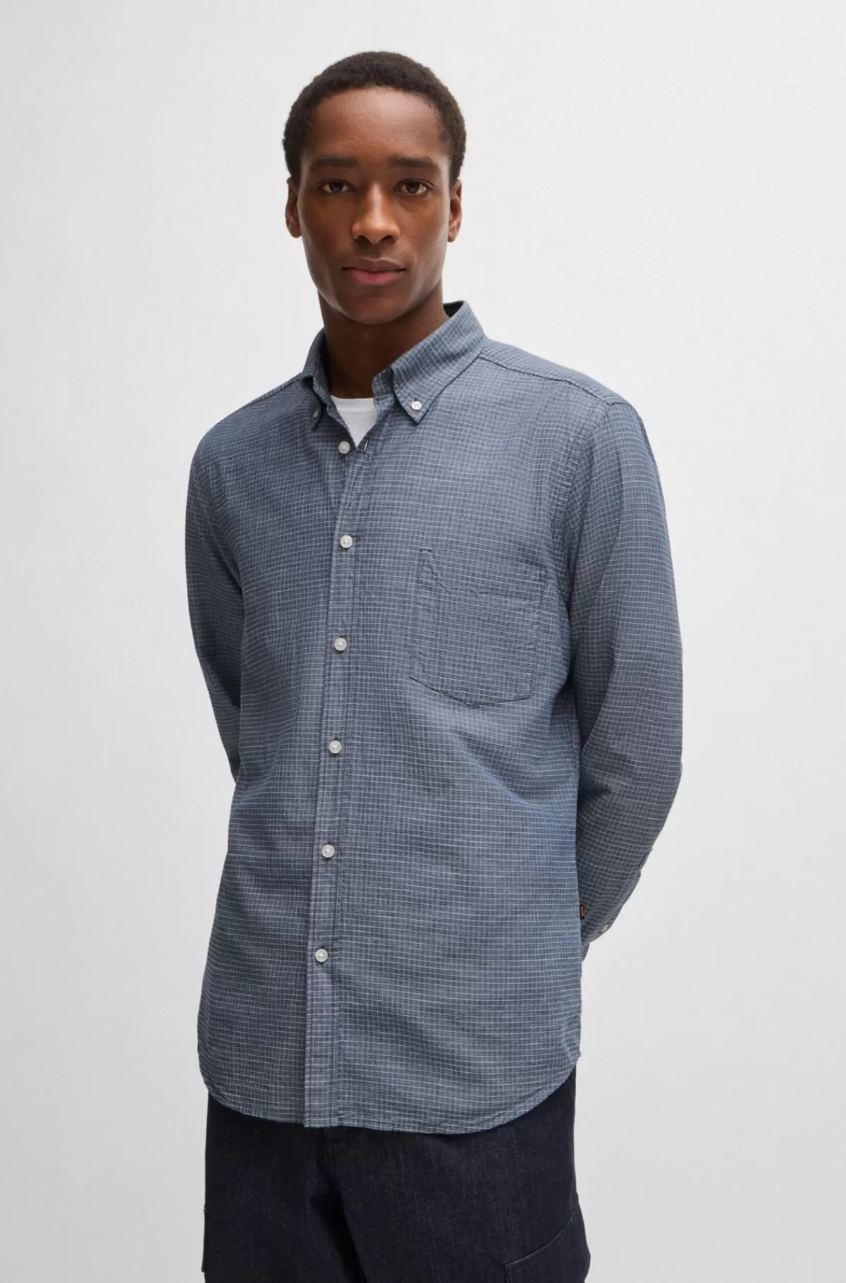 HUGO BOSS Skjorte I Dobby-bomuld Med Afslappet Krave Og Regular Fit Lyseblå Clearance
