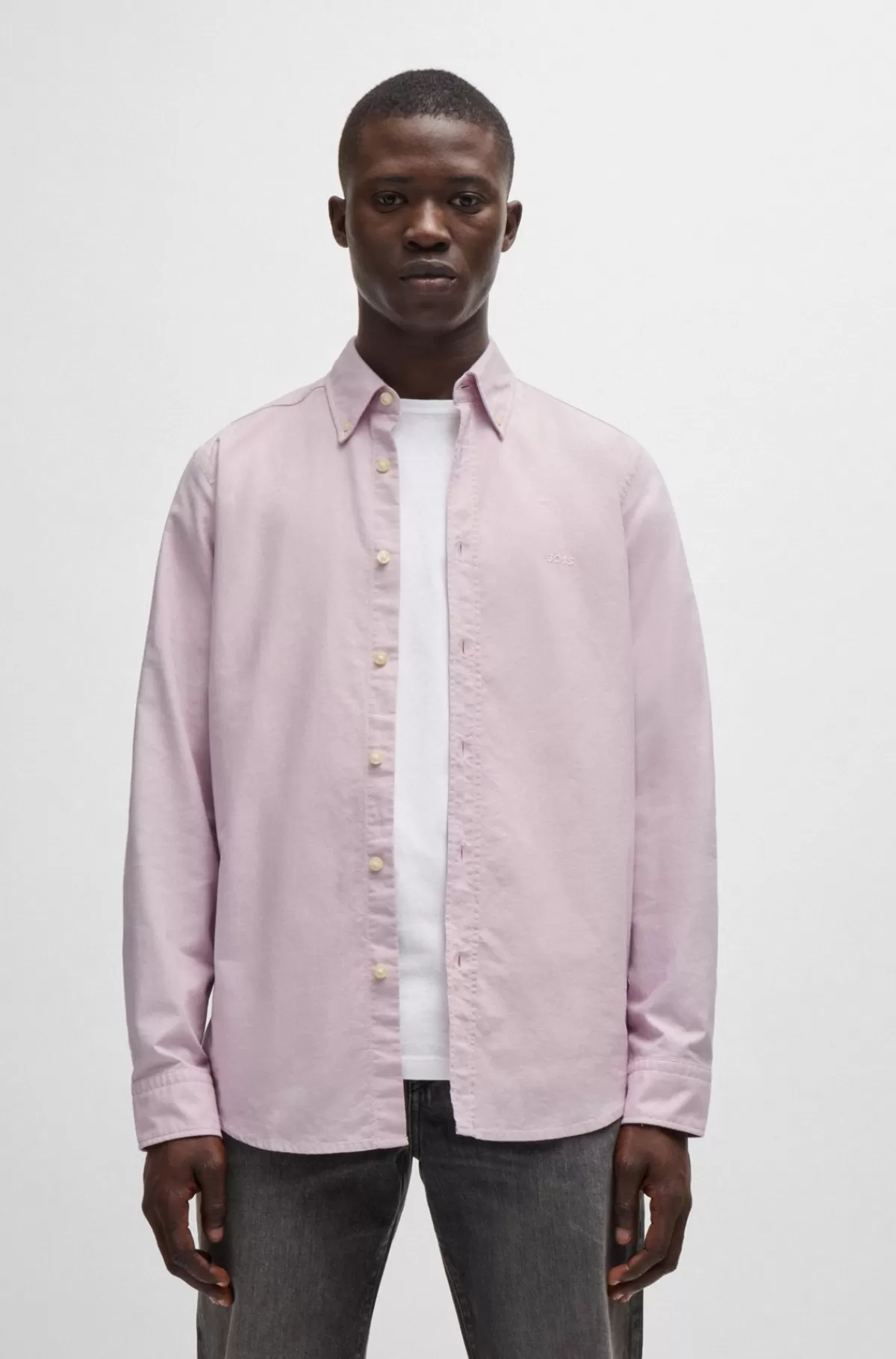 HUGO BOSS Skjorte I Oxfordbomuld Med Regular Fit Og Knapper Lyslilla Cheap