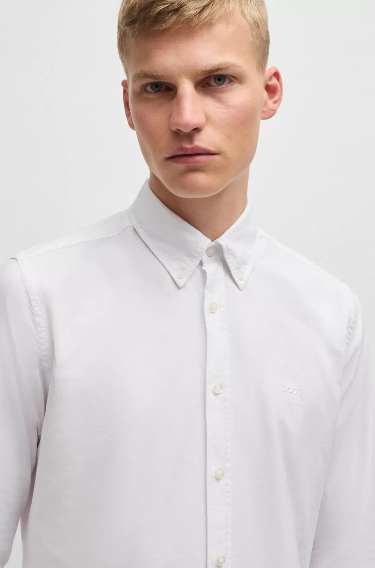HUGO BOSS Skjorte I Oxfordbomuld Med Regular Fit Og Knapper Hvid Online